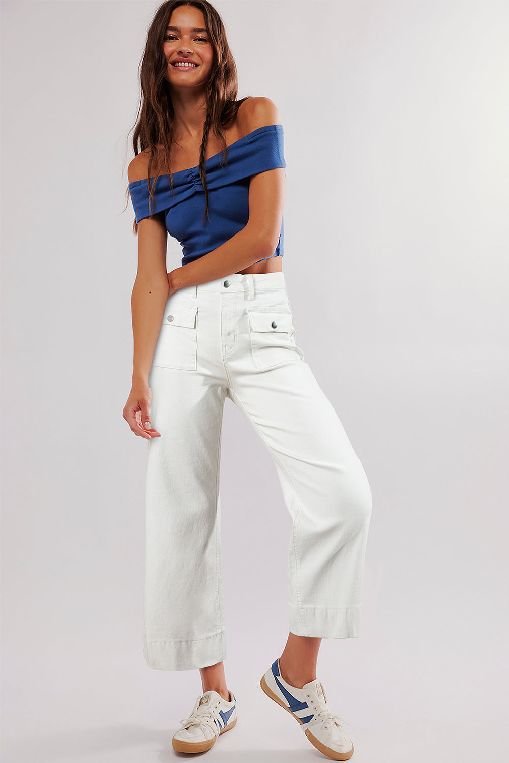 Brown Flap Pockets Front Straight Cropped Jeans-Bottoms/Jeans-[Adult]-[Female]-2022 Online Blue Zone Planet