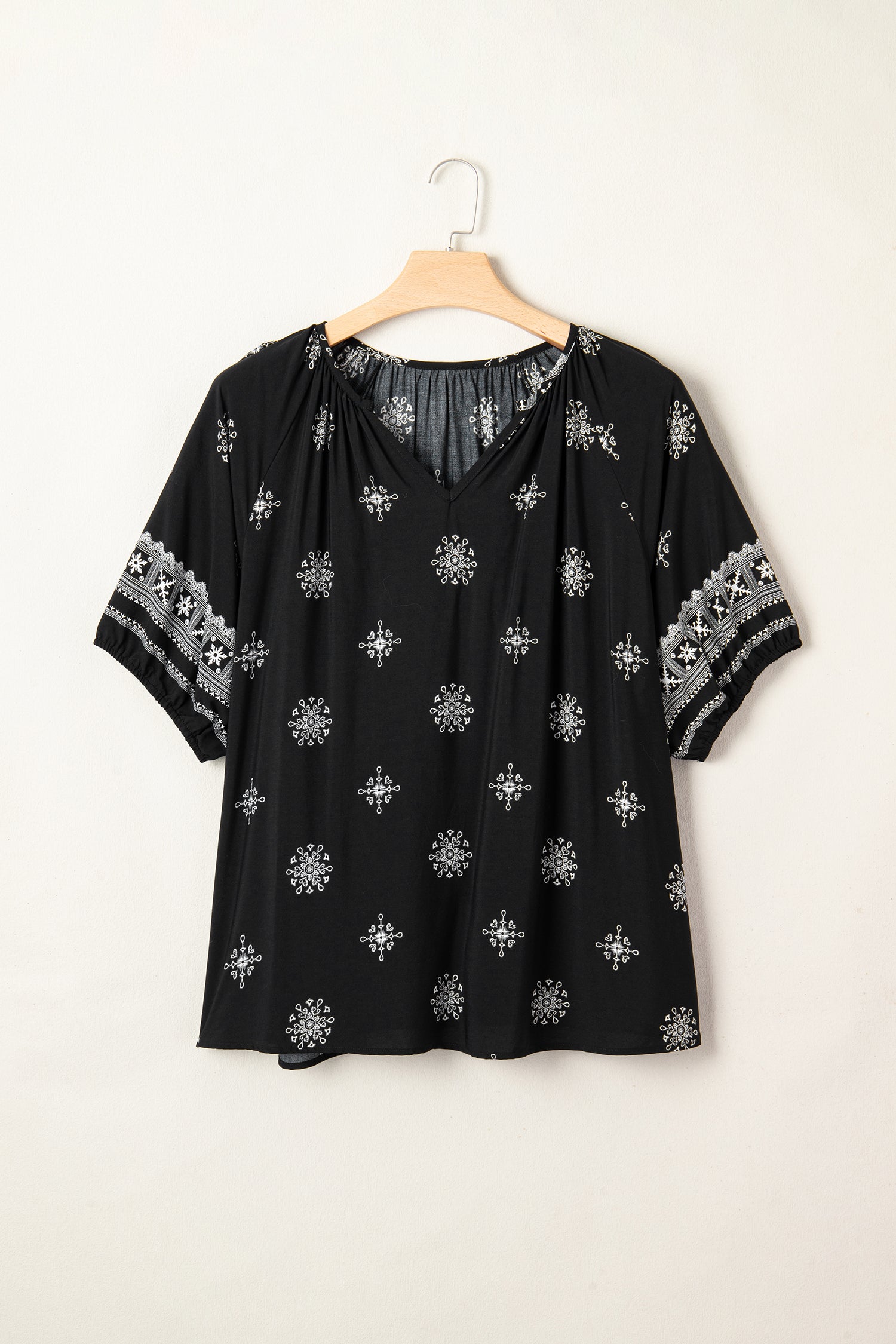 Yellow Boho Chic Notched V Neck Plus Floral Short Sleeve Top-Plus Size/Plus Size Tops/Plus Size Blouses & Shirts-[Adult]-[Female]-2022 Online Blue Zone Planet