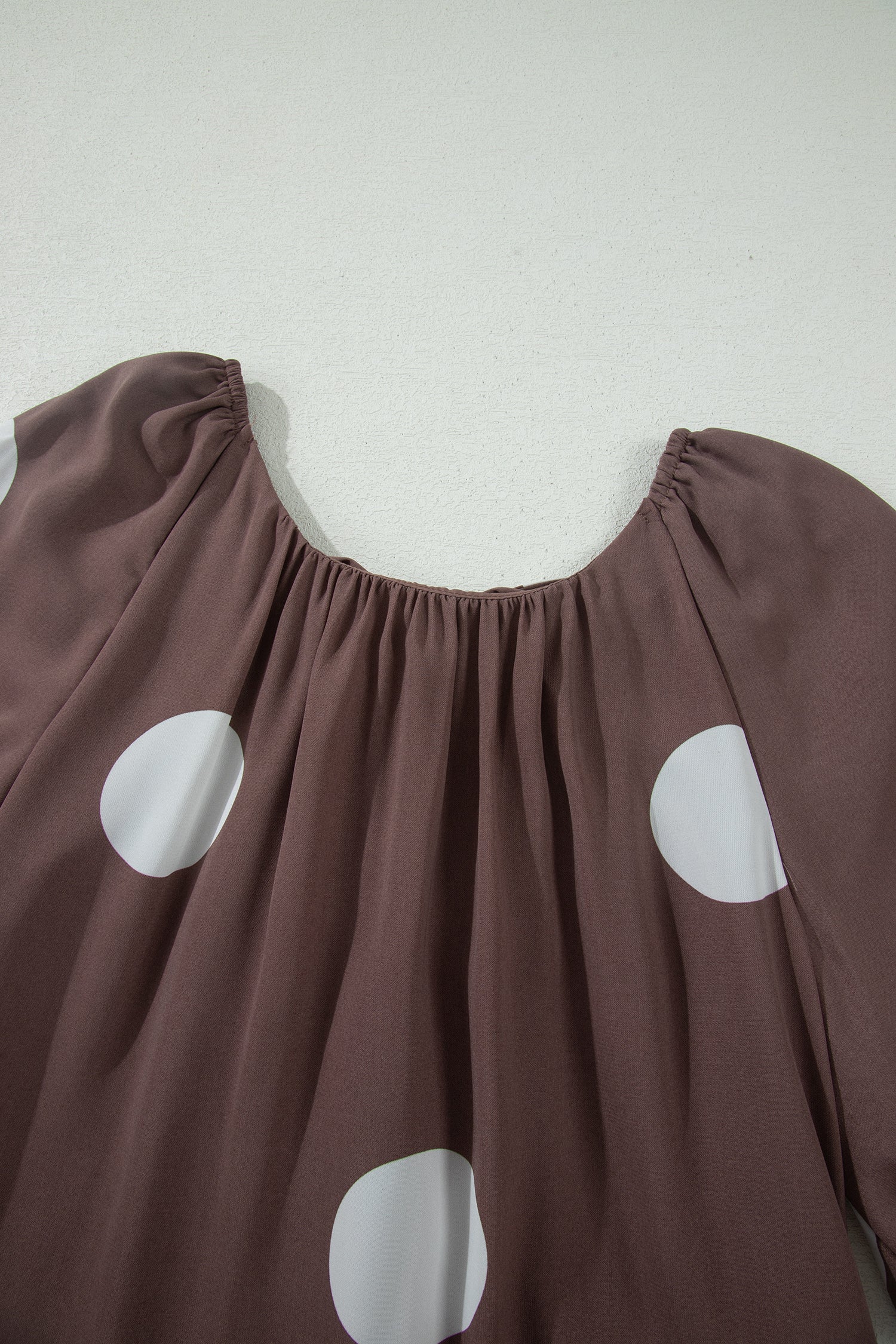 Brown Polka Dot Print Knot Back Short Puff Sleeve Loose Mini Dress-TOPS / DRESSES-[Adult]-[Female]-2022 Online Blue Zone Planet