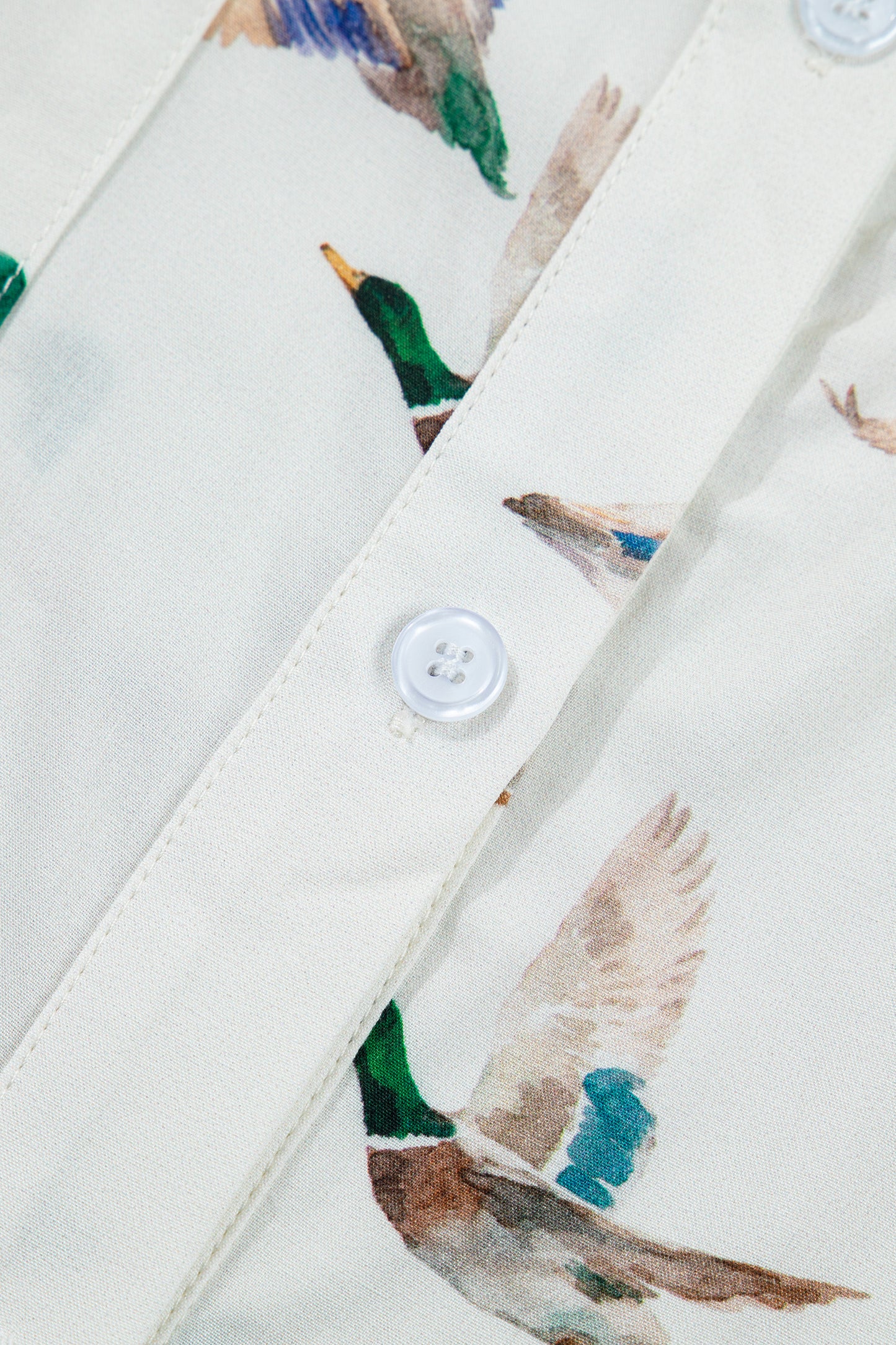 White Mallard Printed Button Flap Pocket Short Sleeve Shirt-Tops/Blouses & Shirts-[Adult]-[Female]-2022 Online Blue Zone Planet