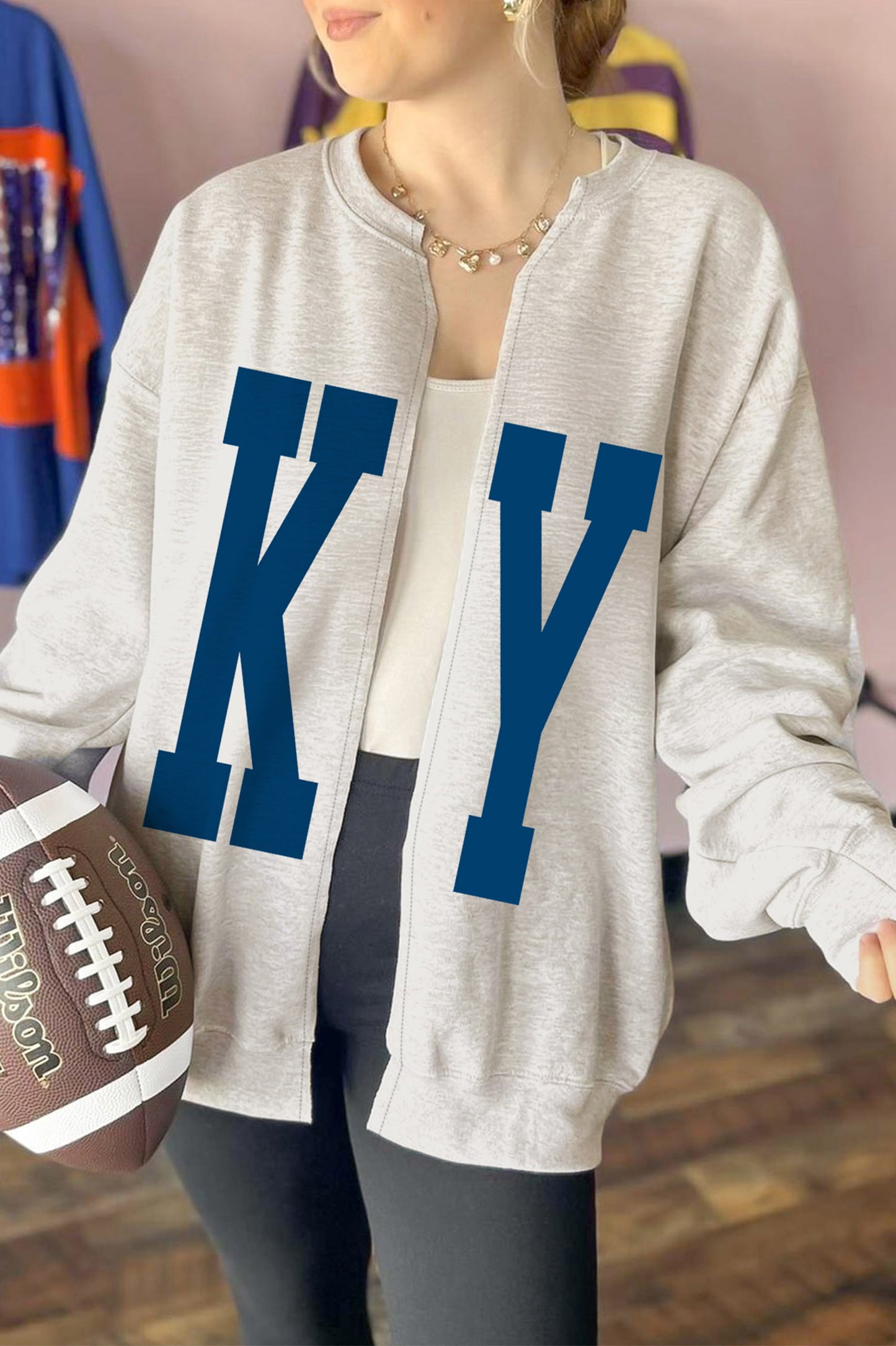Light Grey Casual KY Open Front Tunic Sweatshirt-Graphic/Graphic Sweatshirts-[Adult]-[Female]-2022 Online Blue Zone Planet