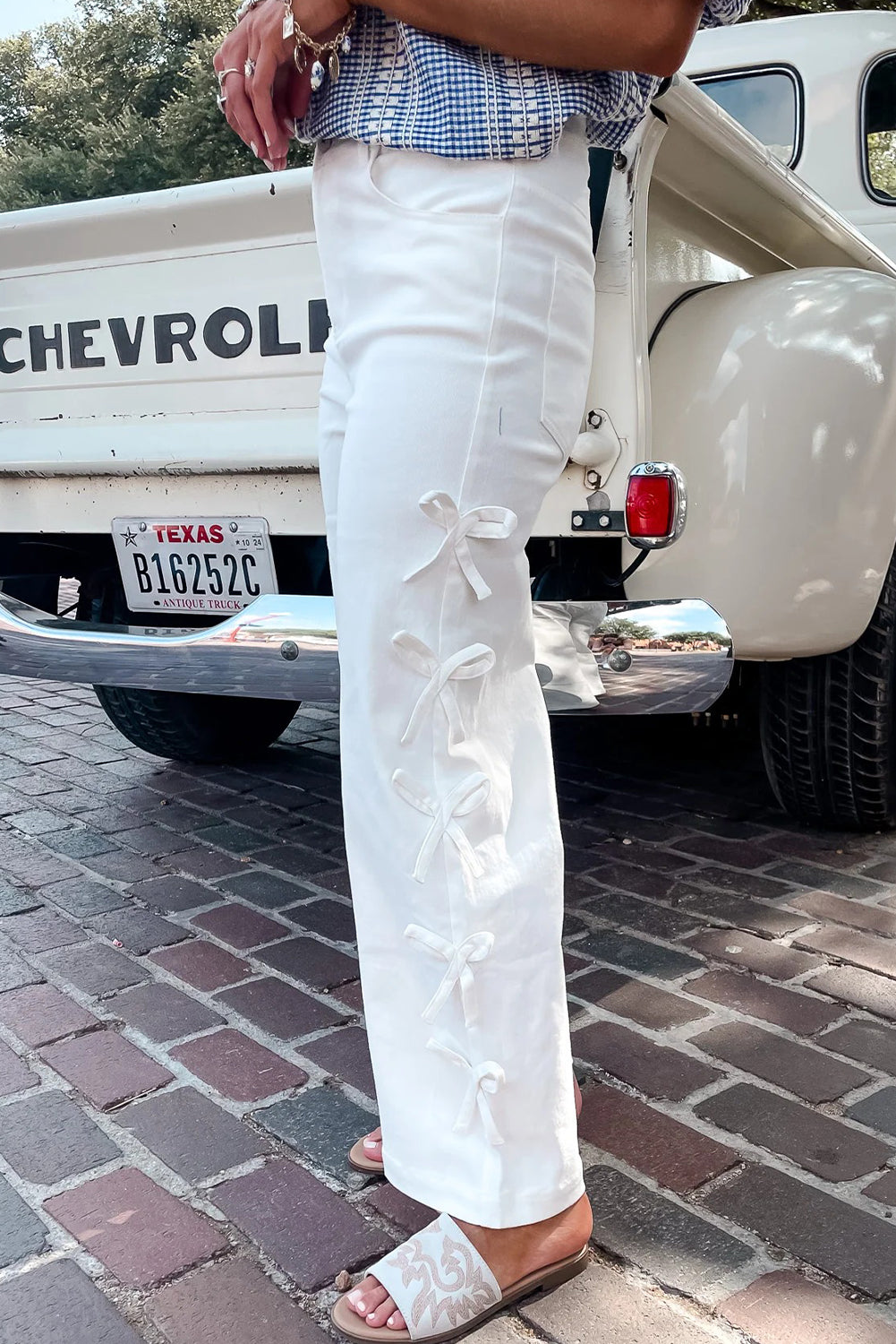 White Bow Knot Side Detail Straight Leg Loose Jeans-Bottoms/Jeans-[Adult]-[Female]-2022 Online Blue Zone Planet