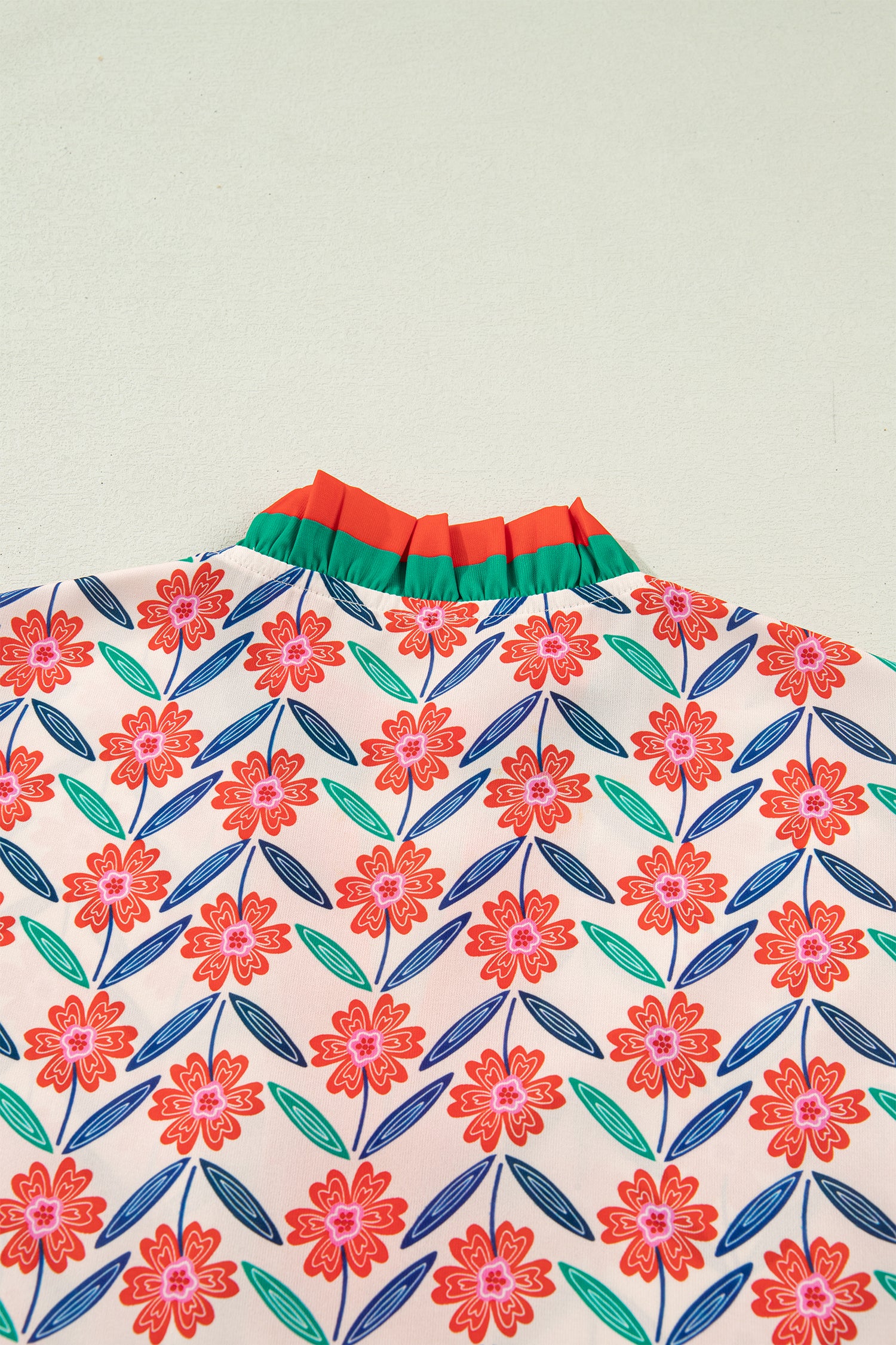 Red Floral Print Striped Detail V Neck Ruffled Short Sleeve Blouse-Tops/Blouses & Shirts-[Adult]-[Female]-2022 Online Blue Zone Planet