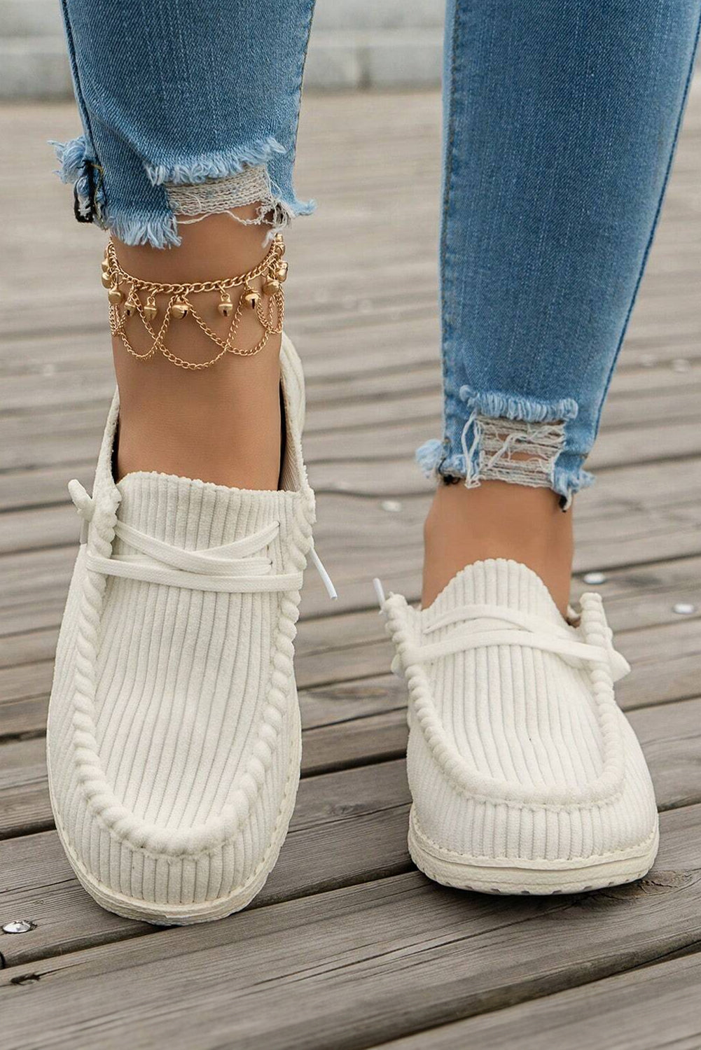 White Solid Ribbed Criss Cross Slip On Casual Shoes-Shoes & Bags/Women's Shoes-[Adult]-[Female]-2022 Online Blue Zone Planet