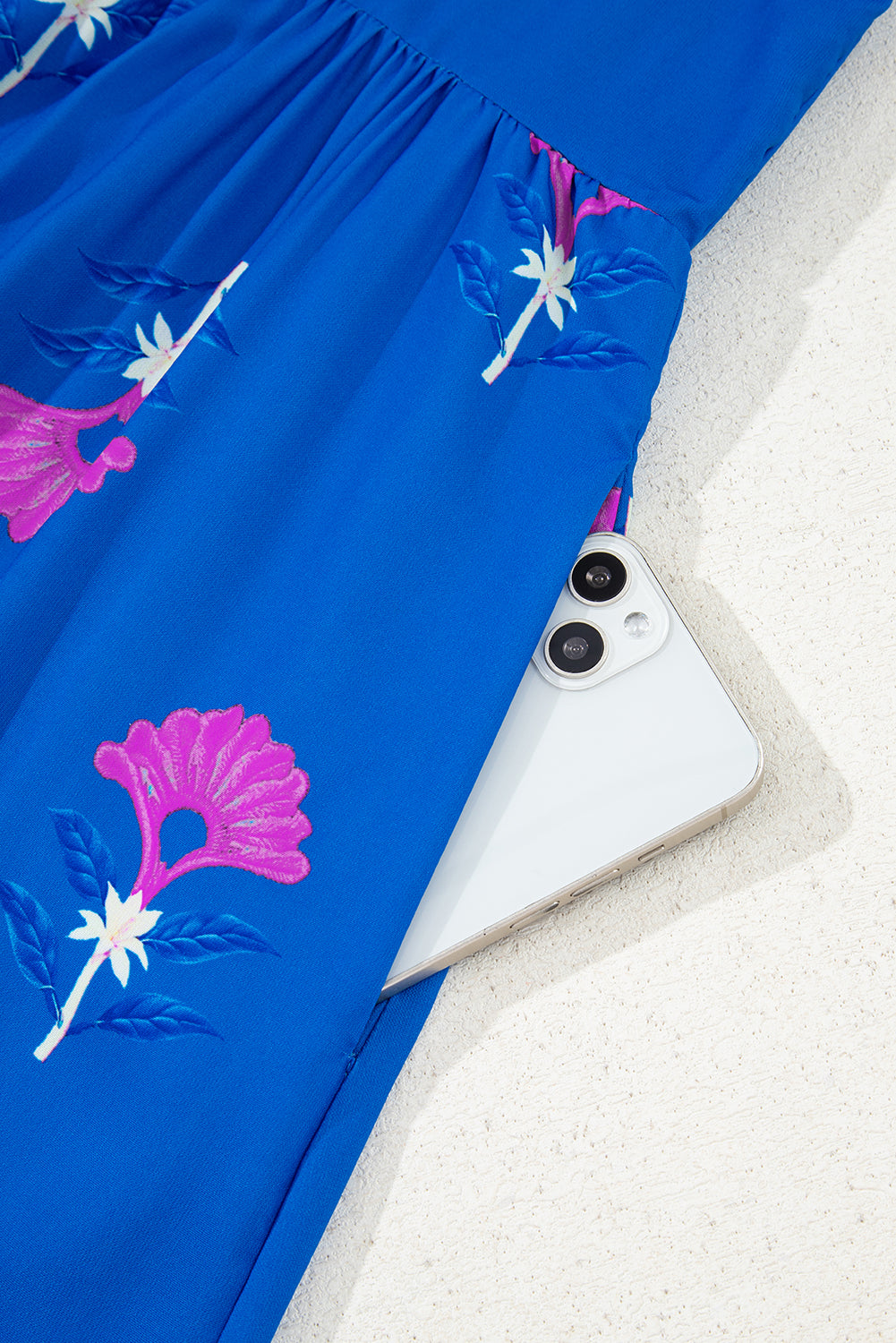 Blue Floral Print Notched Neck Butterfly Sleeve Shift Long Dress-TOPS / DRESSES-[Adult]-[Female]-2022 Online Blue Zone Planet