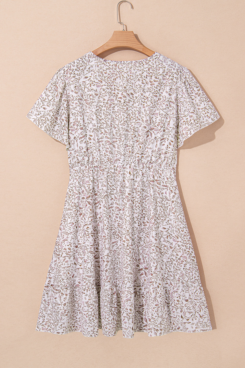 White Floral V Neck Ruffled Short Sleeve Plus Size Dress-TOPS / DRESSES-[Adult]-[Female]-2022 Online Blue Zone Planet
