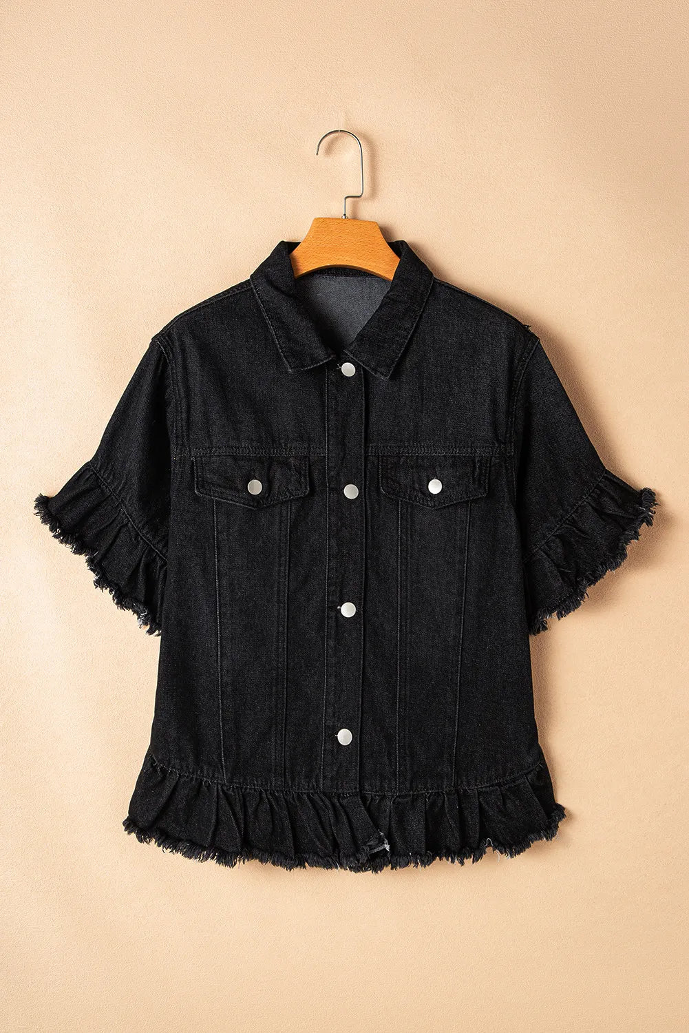 Blue Zone Planet | Raw Hem Button Up Denim Top-TOPS / DRESSES-[Adult]-[Female]-2022 Online Blue Zone Planet