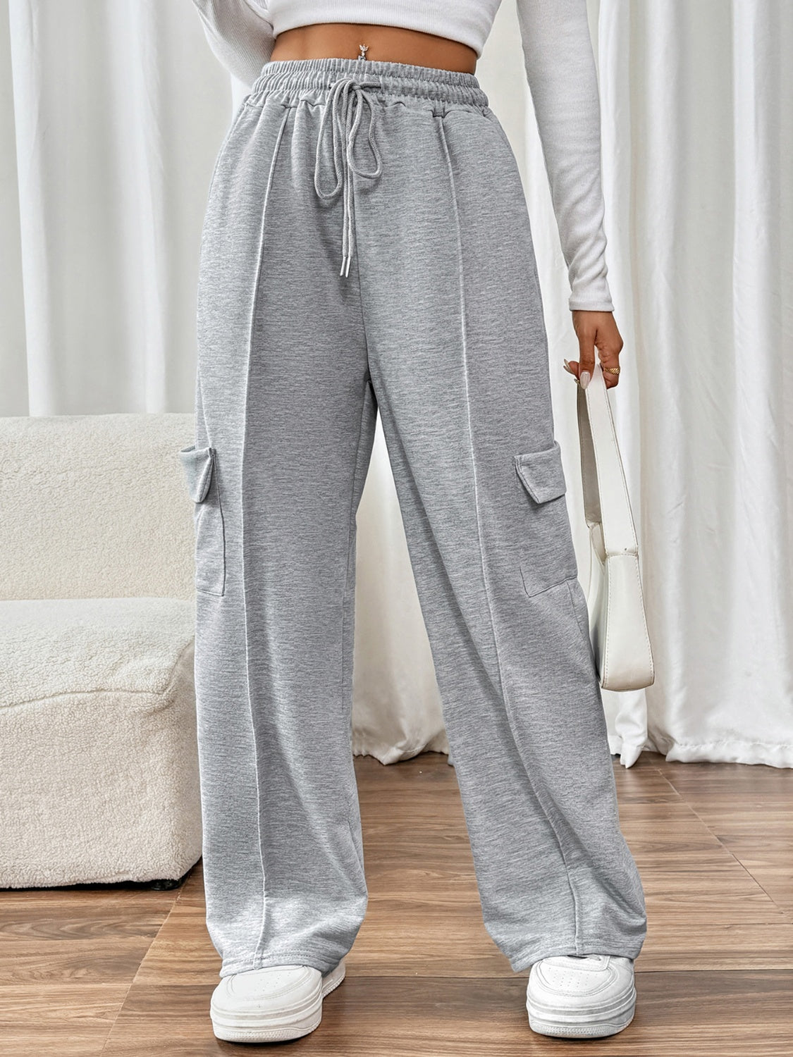 Drawstring Wide Leg Pants with Pockets-BOTTOMS SIZES SMALL MEDIUM LARGE-[Adult]-[Female]-2022 Online Blue Zone Planet