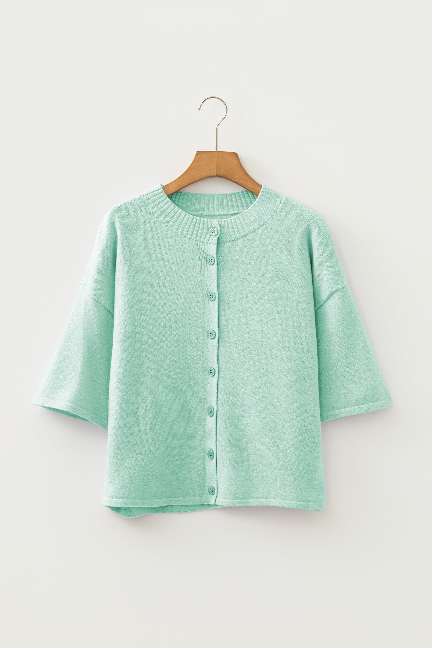 Peach Blossom 3/4 Sleeve Boxy Knit Button Down Sweater Cardigan-TOPS / DRESSES-[Adult]-[Female]-2022 Online Blue Zone Planet