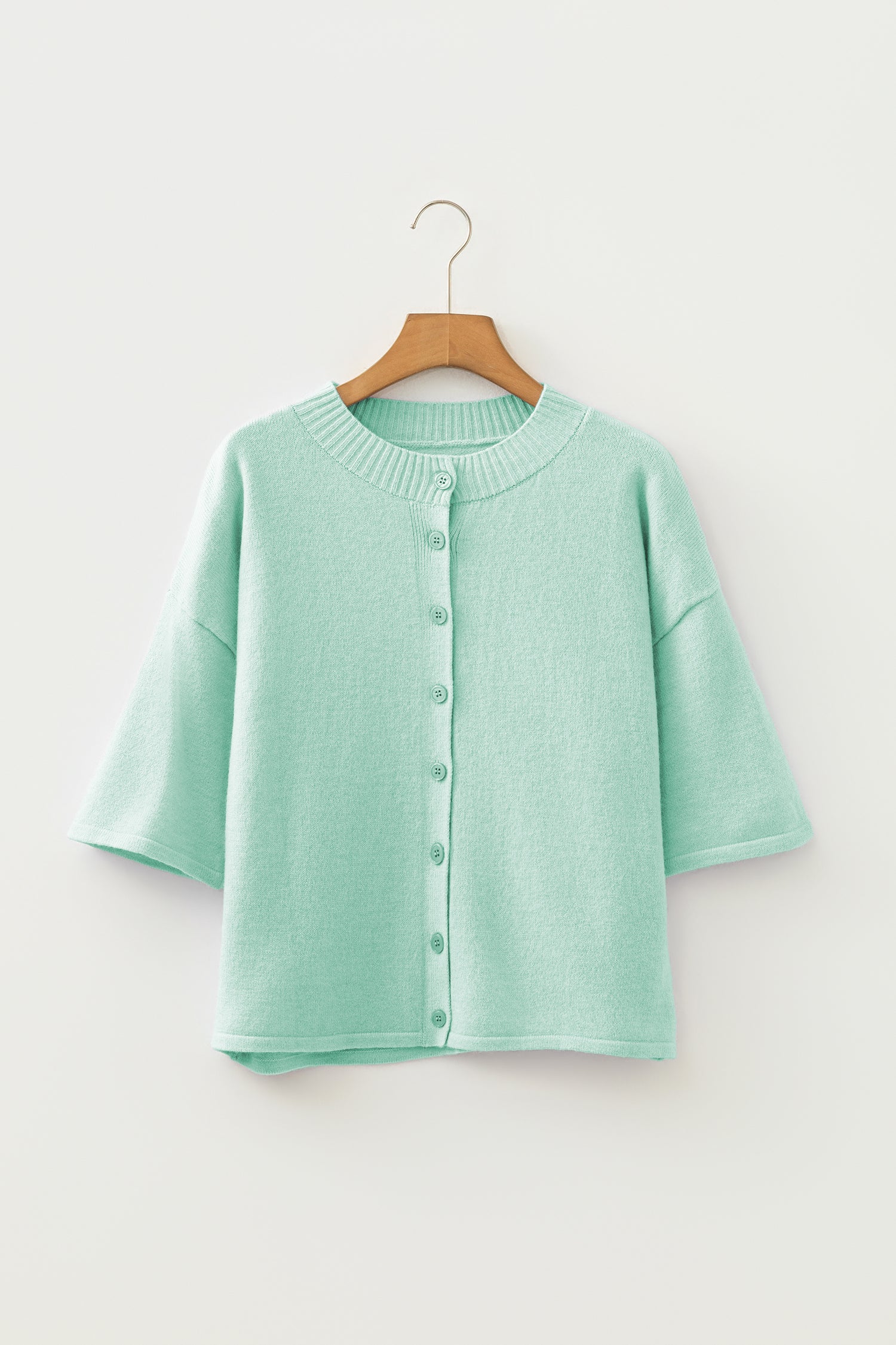 Peach Blossom 3/4 Sleeve Boxy Knit Button Down Sweater Cardigan-TOPS / DRESSES-[Adult]-[Female]-2022 Online Blue Zone Planet