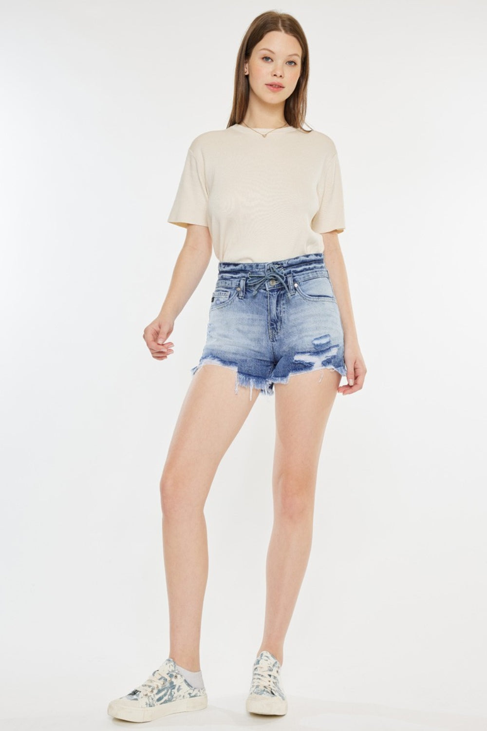 Blue Zone Planet | Kancan High Rise Frayed Hem Denim Shorts-BOTTOMS SIZES SMALL MEDIUM LARGE-[Adult]-[Female]-2022 Online Blue Zone Planet