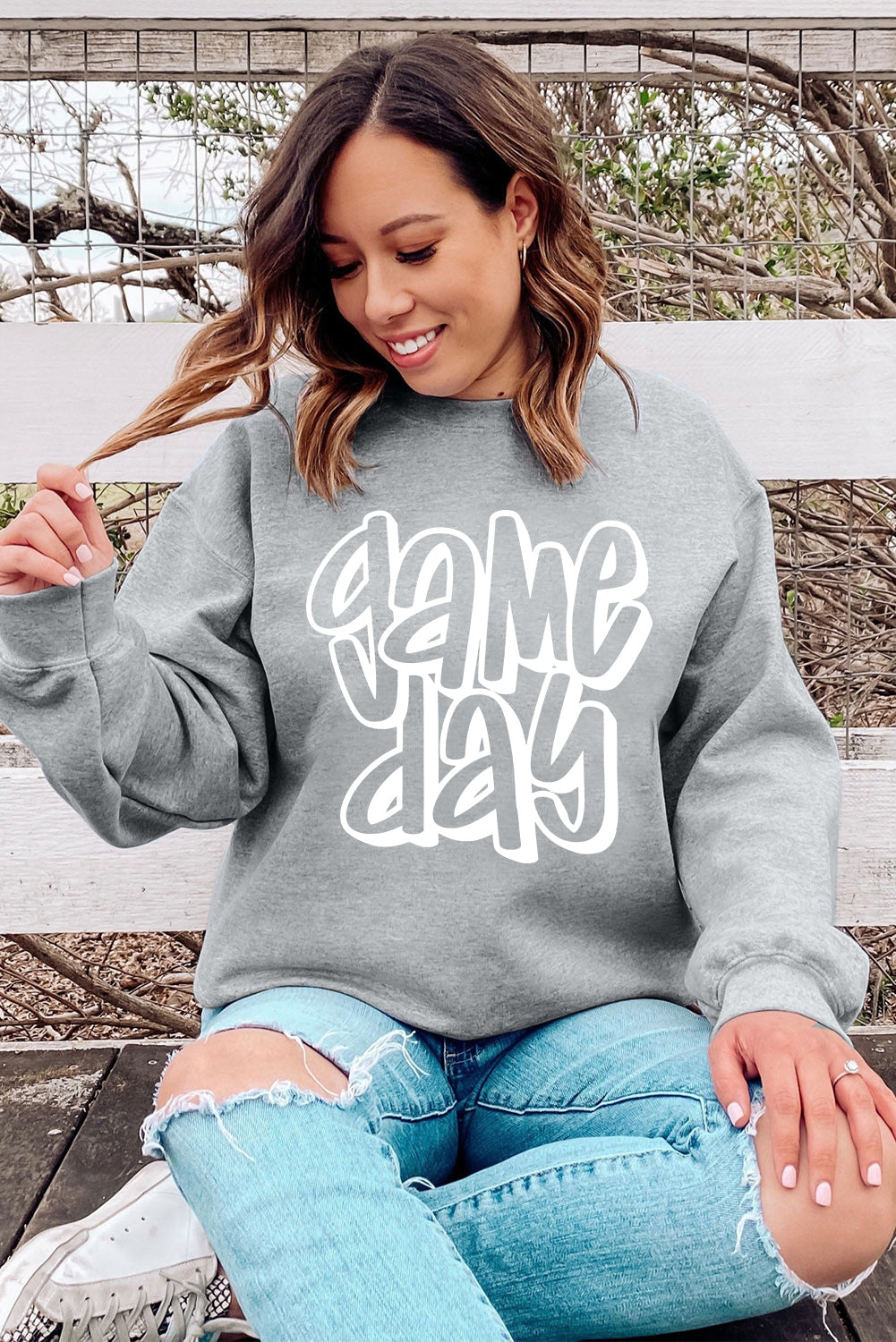 Gray Game Day Crew Neck Sweatshirt-Graphic/Graphic Sweatshirts-[Adult]-[Female]-2022 Online Blue Zone Planet