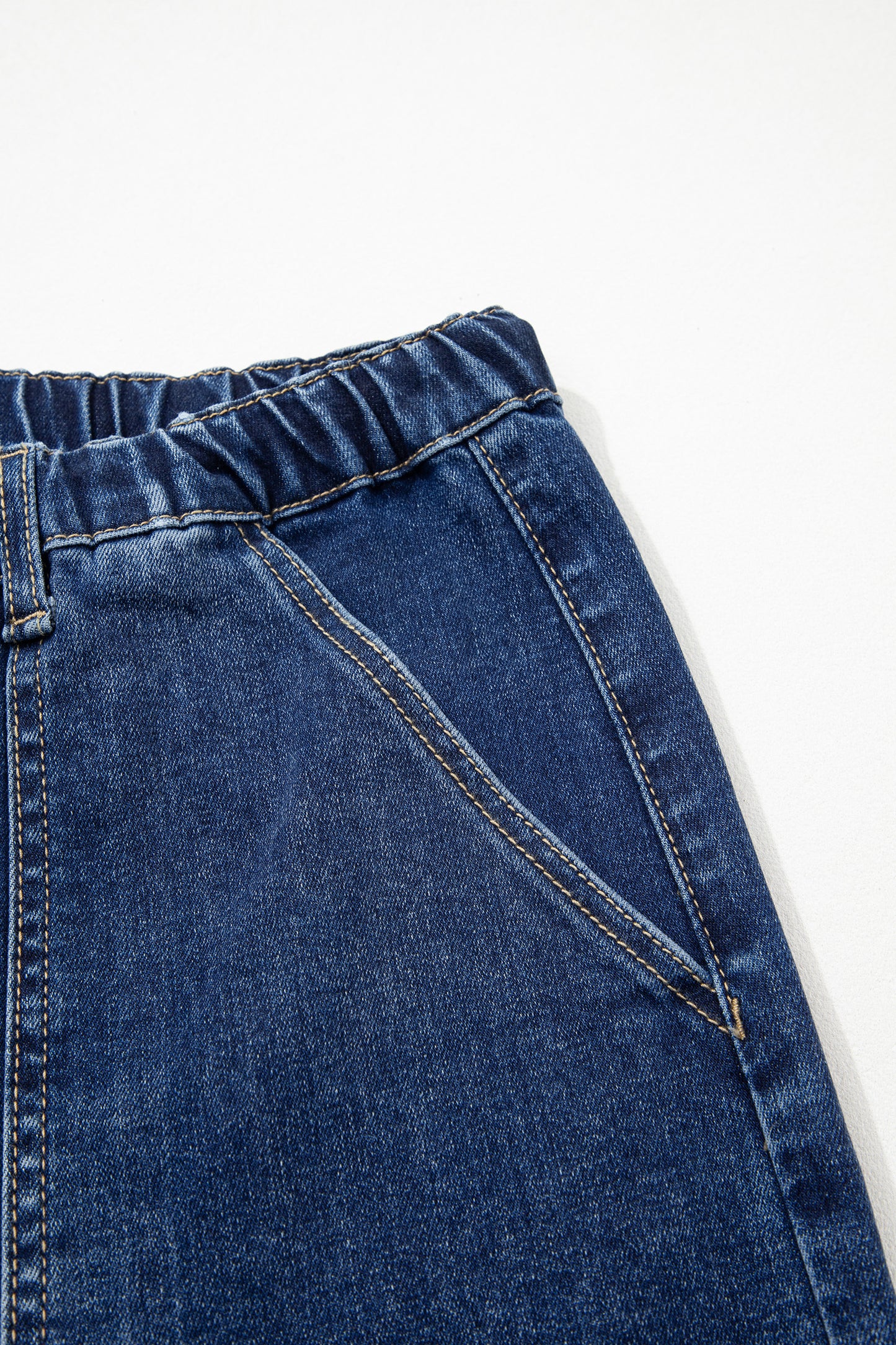 Prussian Blue Drawstring Seam Detail Raw Hem Wide Leg Denim Pants-Bottoms/Jeans-[Adult]-[Female]-2022 Online Blue Zone Planet