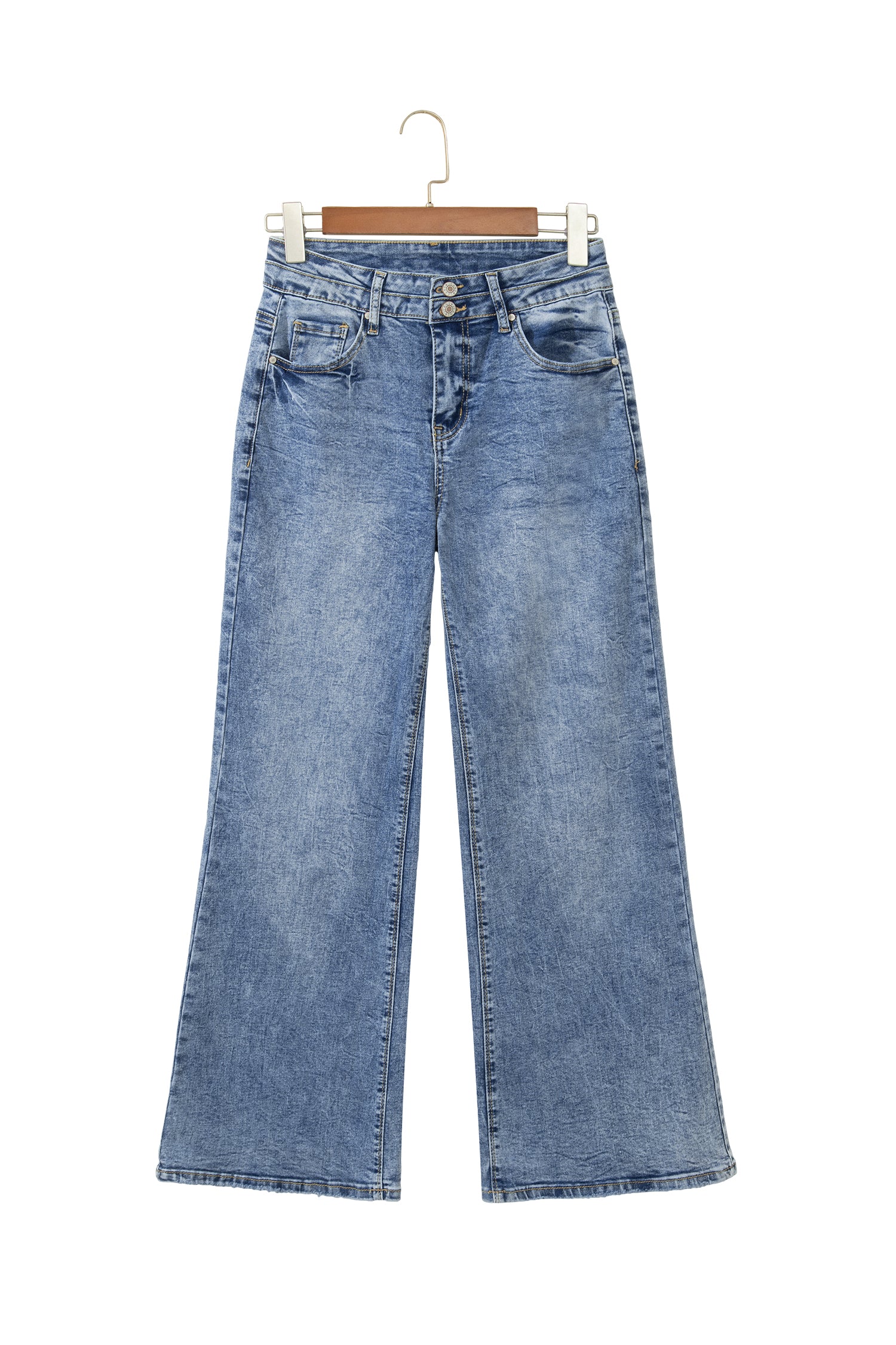 Beau Blue Acid Wash Pocket Detail Flare Jeans-Bottoms/Jeans-[Adult]-[Female]-2022 Online Blue Zone Planet