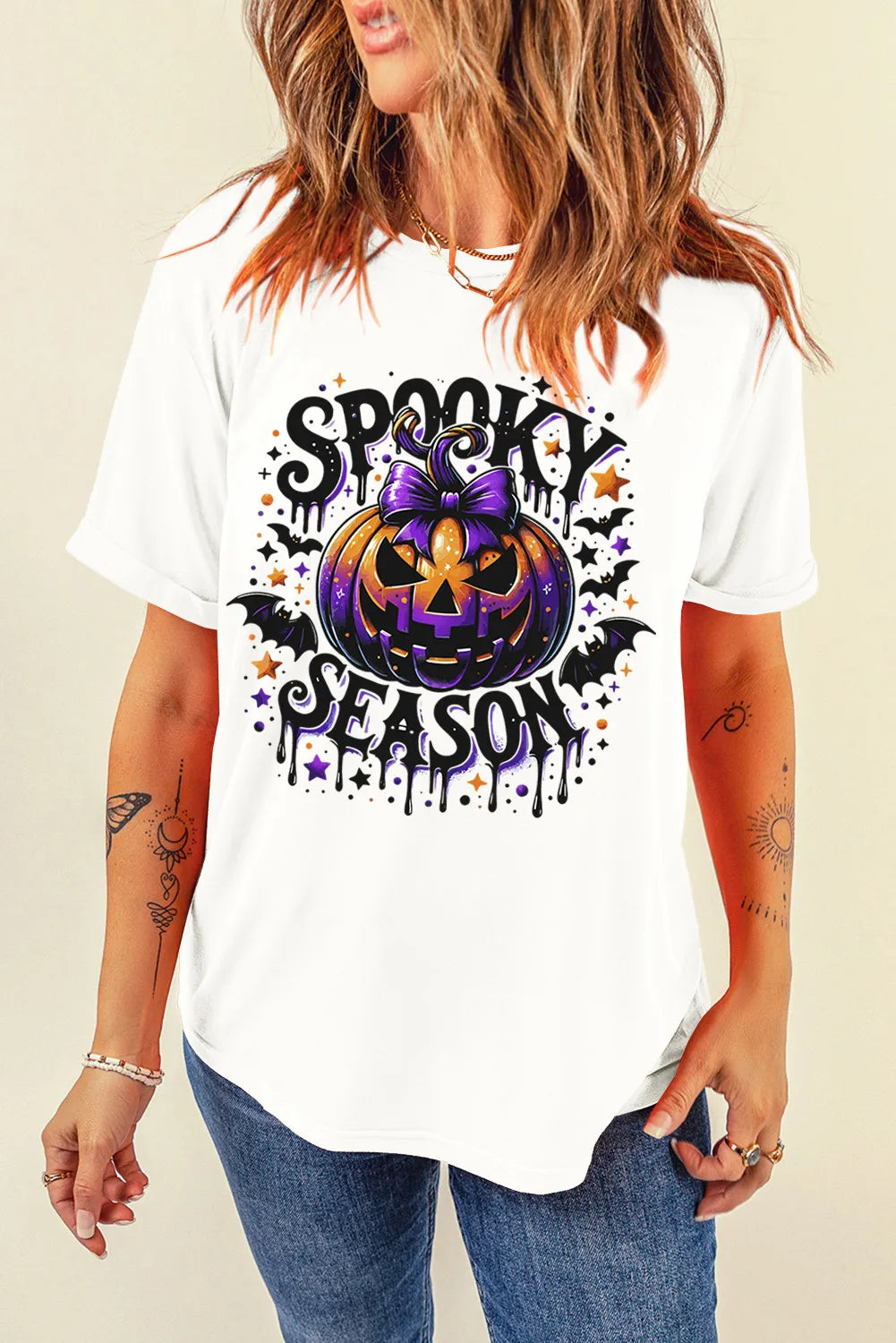 Full Size Jack-O'-Lantern Graphic Round Neck Short Sleeve T-Shirt-TOPS / DRESSES-[Adult]-[Female]-White-S-2022 Online Blue Zone Planet