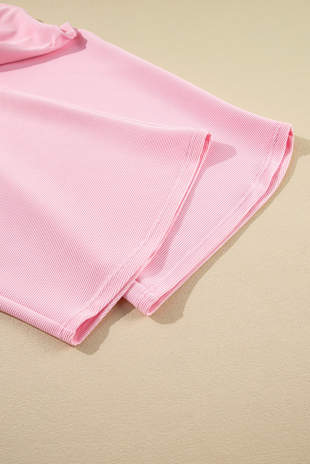Pink Textured Ruffled Sleeve Zipped Top and Wide Leg Pants Set-Two Piece Sets/Pant Sets-[Adult]-[Female]-2022 Online Blue Zone Planet