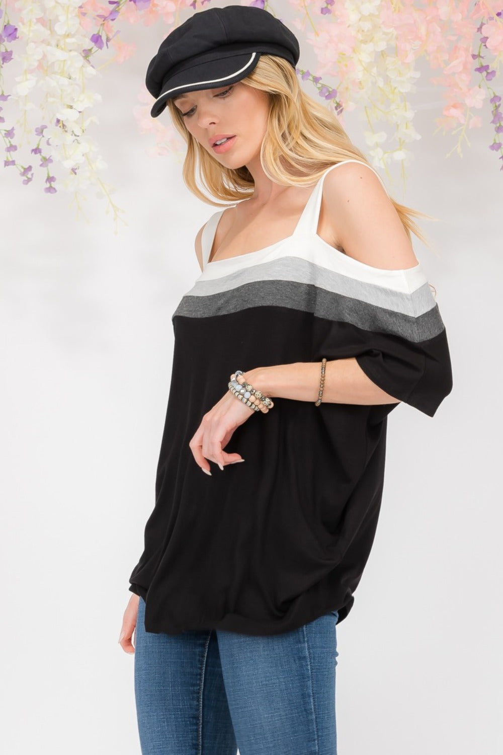 Celeste Full Size Striped Cold Shoulder Top-TOPS / DRESSES-[Adult]-[Female]-2022 Online Blue Zone Planet