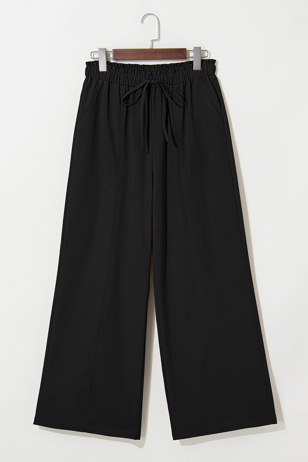 Black Solid Color Drawstring Elastic Waist Casual Loose Pants-Bottoms/Pants & Culotte-[Adult]-[Female]-2022 Online Blue Zone Planet