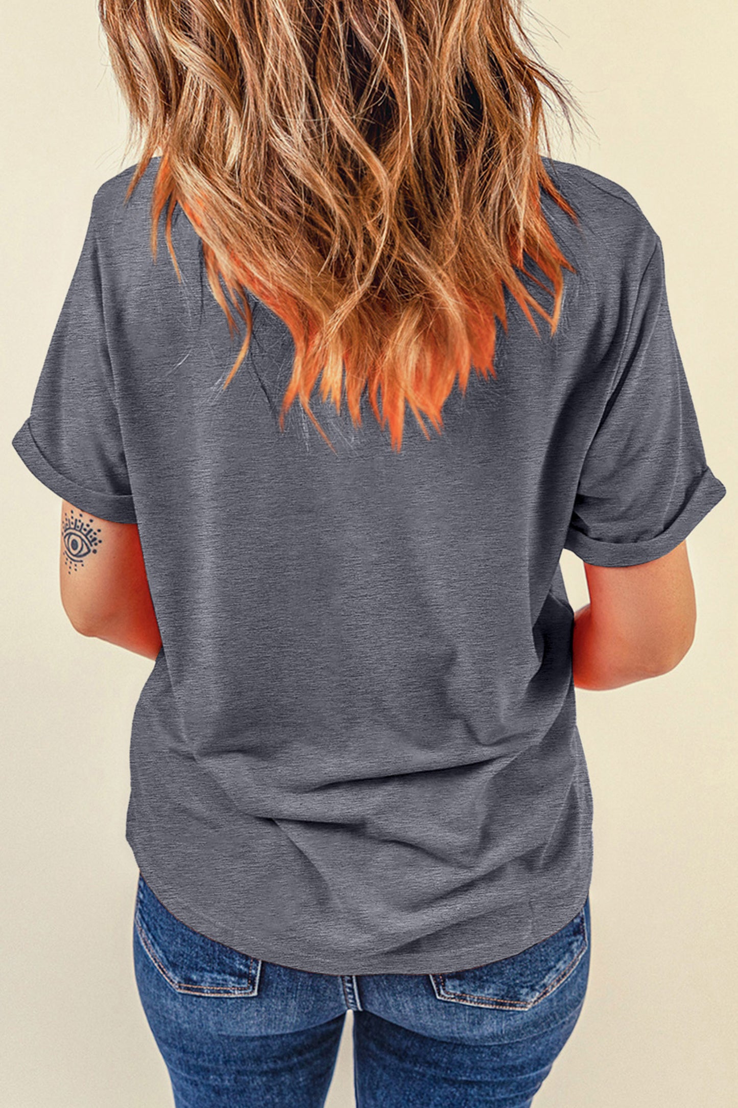 Gray Pumpkin Season Graphic Round Neck Short Sleeve T-Shirt-Graphic/Graphic Tees-[Adult]-[Female]-2022 Online Blue Zone Planet