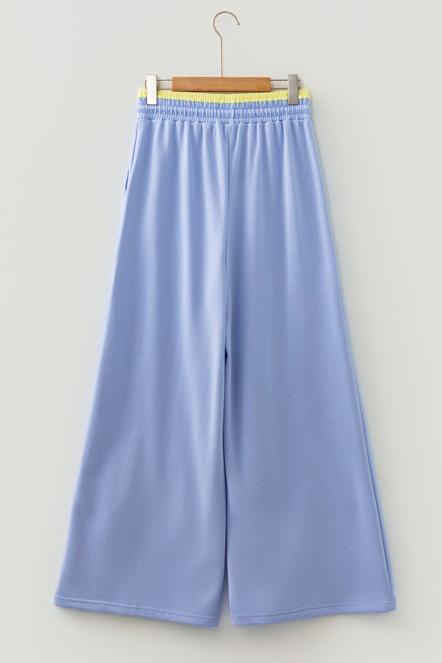 Sky Blue Color Block Flower Patchwork Drawstring Contrasted Elastic Waist Wide Leg Pants-Bottoms/Pants & Culotte-[Adult]-[Female]-2022 Online Blue Zone Planet