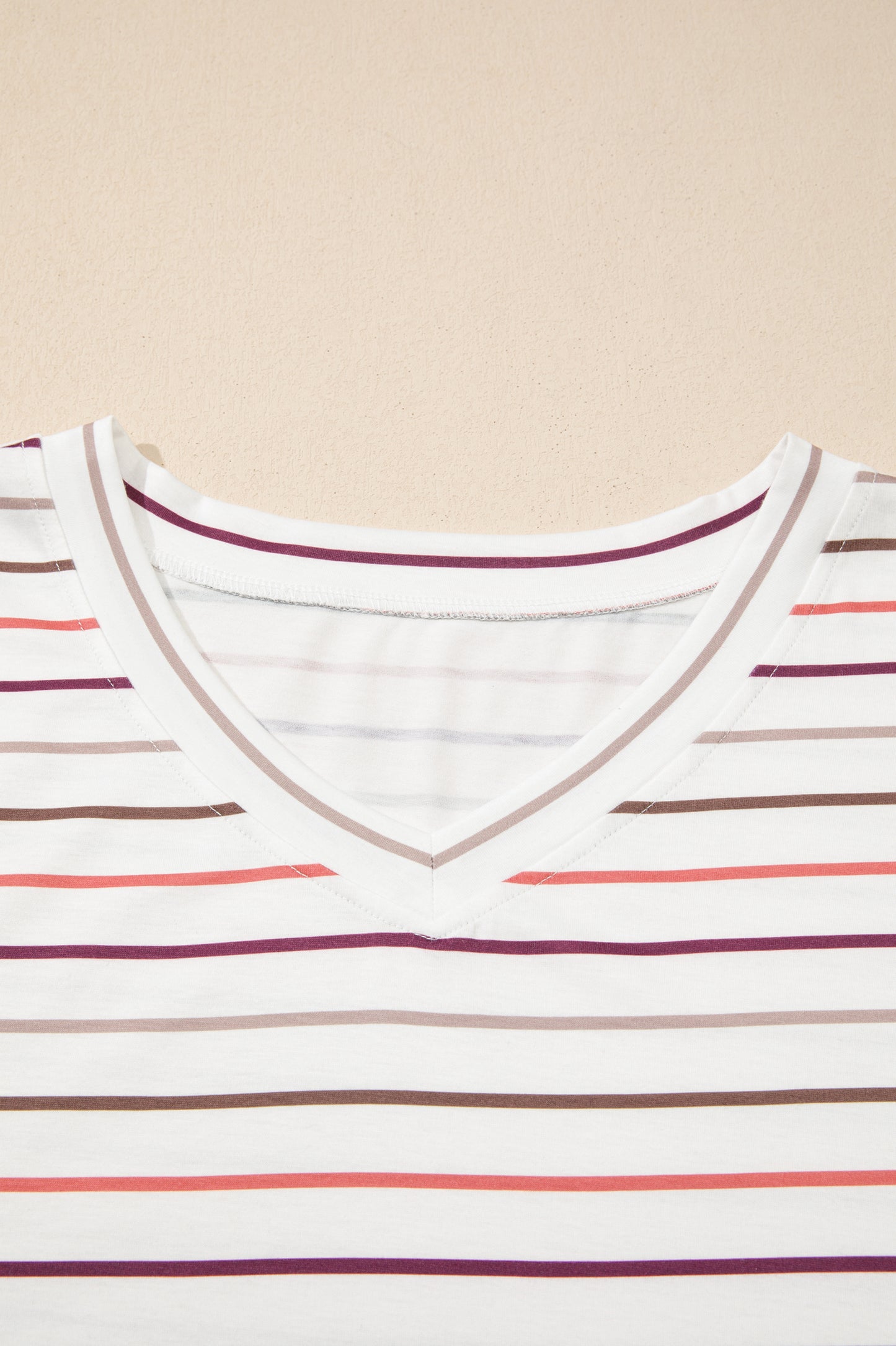 White Stripe V Neck Casual Plus Size Tee-Plus Size/Plus Size Tops/Plus Size Tops & Tees-[Adult]-[Female]-2022 Online Blue Zone Planet