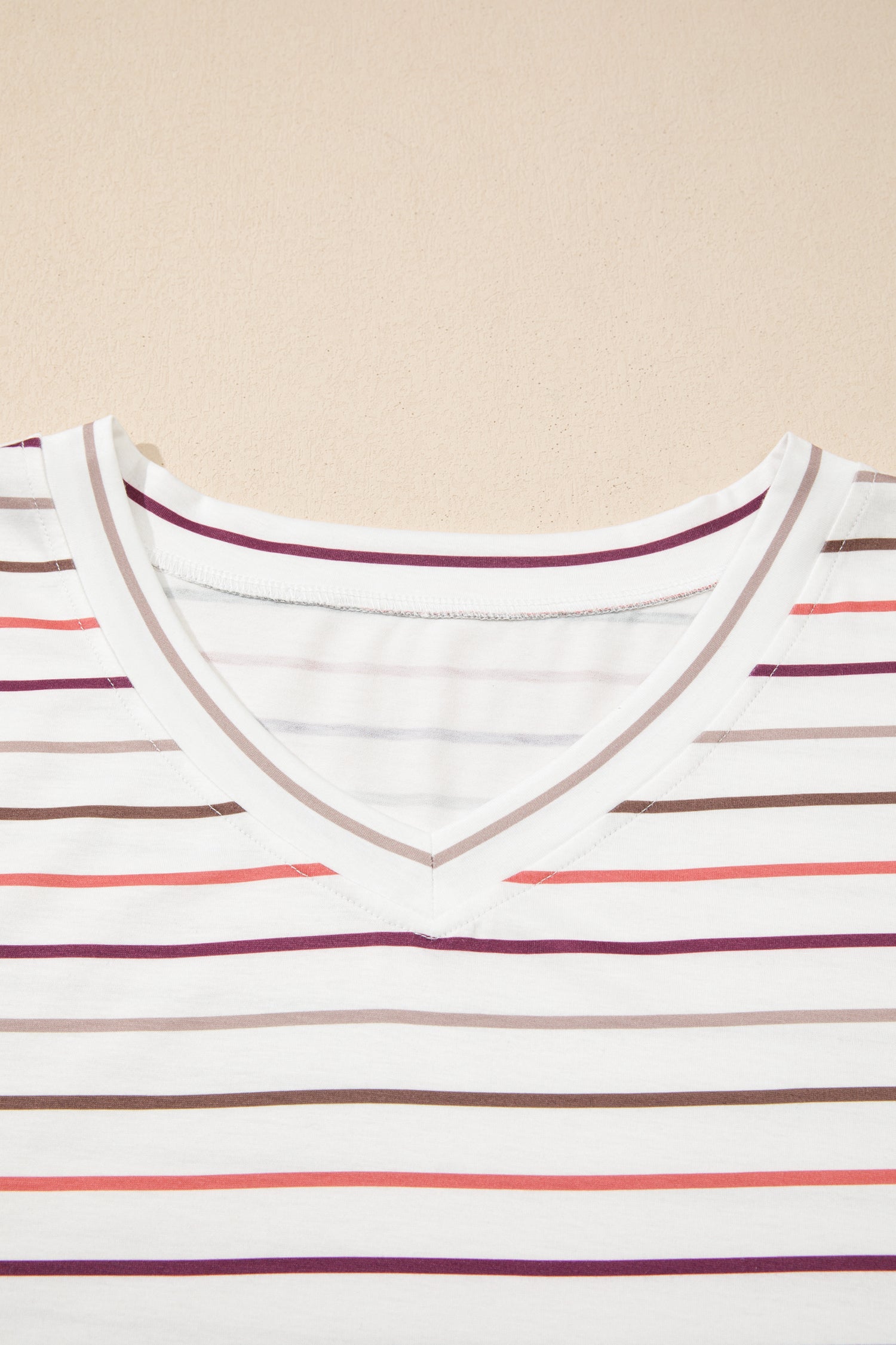 White Stripe V Neck Casual Plus Size Tee-Plus Size/Plus Size Tops/Plus Size Tops & Tees-[Adult]-[Female]-2022 Online Blue Zone Planet