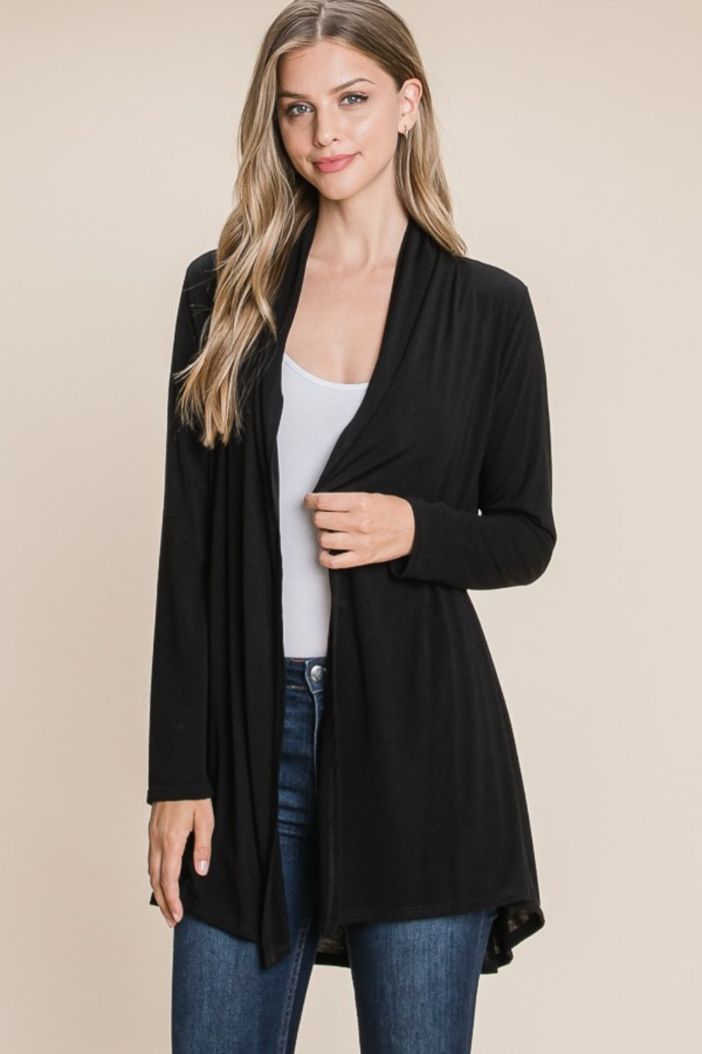 BOMBOM Open Front Long Sleeve Cardigan-TOPS / DRESSES-[Adult]-[Female]-Black-S-2022 Online Blue Zone Planet