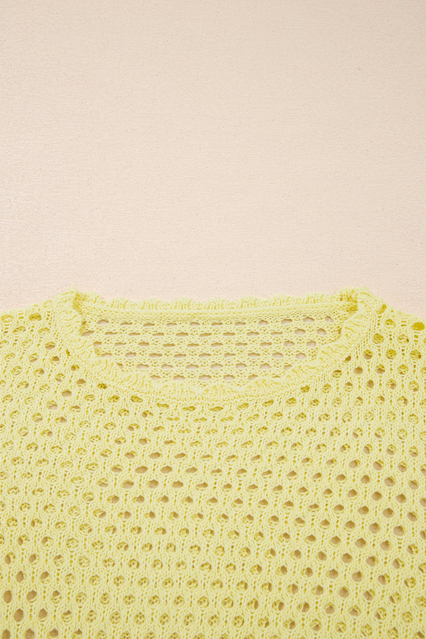 Yellow Cream Scalloped Trim Hollow Out Knit Long Sleeve Top-Sweaters & Cardigans/Sweaters-[Adult]-[Female]-2022 Online Blue Zone Planet