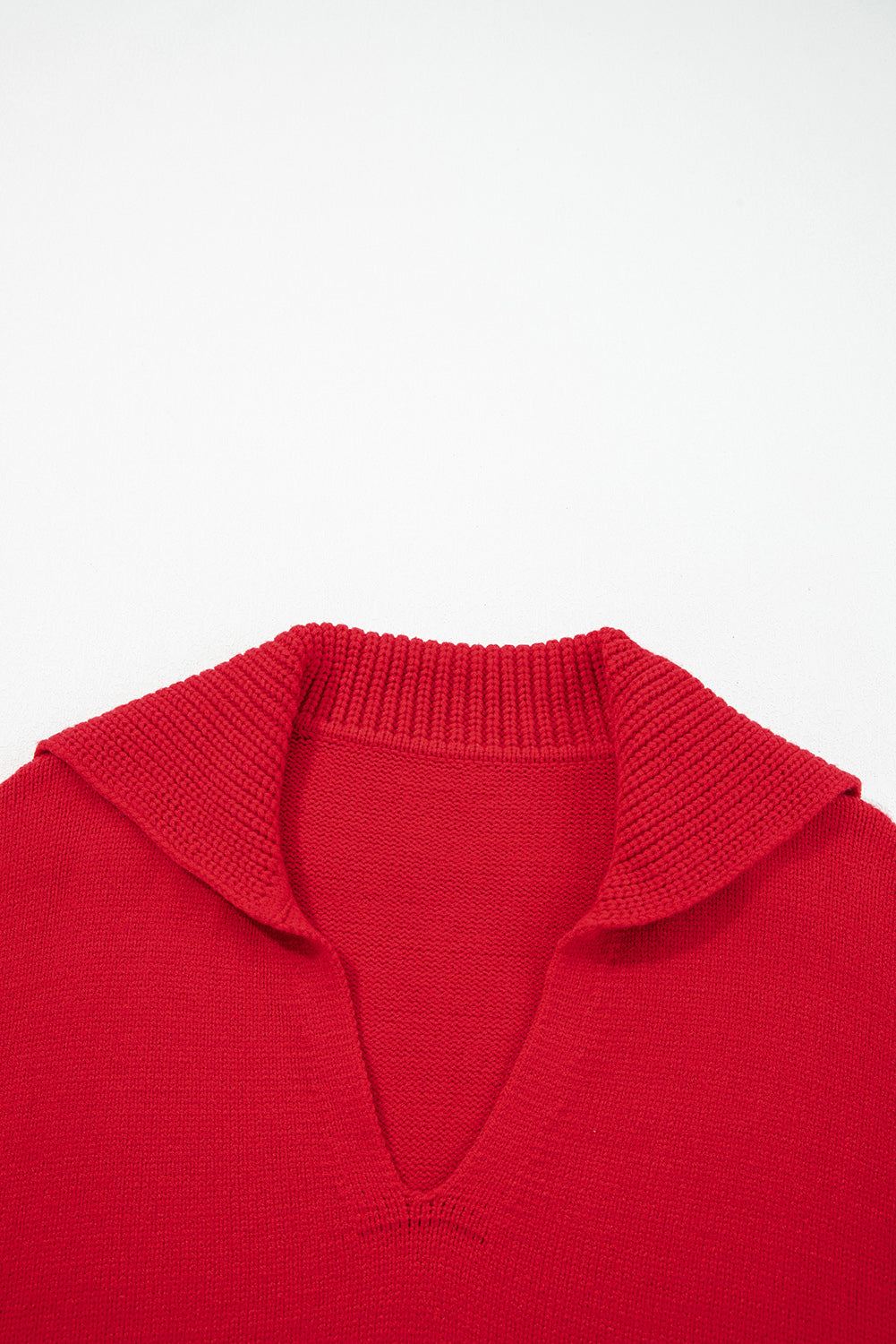 Racing Red Collared V Neck Ribbed Edge Sexy Elegant Sweater-TOPS / DRESSES-[Adult]-[Female]-2022 Online Blue Zone Planet