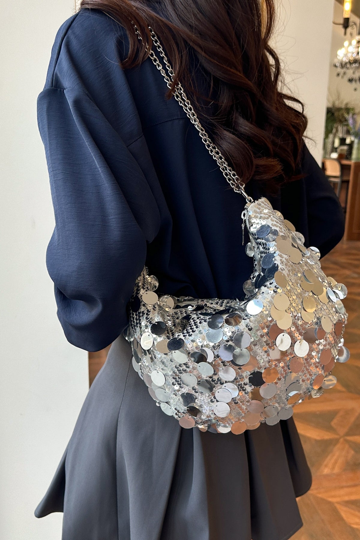 Sequin Chain Crossbody Bag-HANDBAGS-[Adult]-[Female]-2022 Online Blue Zone Planet