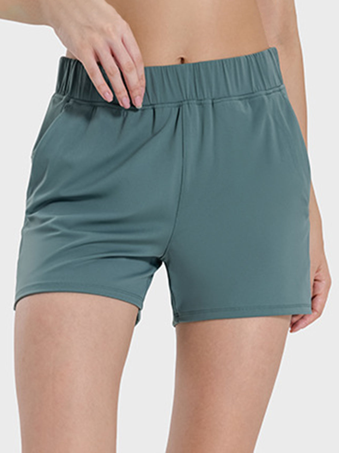 Blue Zone Planet | Elastic Waist Active Shorts-TOPS / DRESSES-[Adult]-[Female]-Turquoise-4-2022 Online Blue Zone Planet