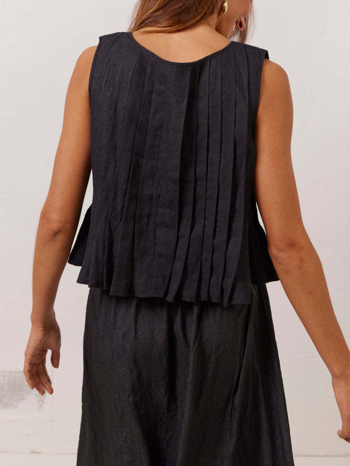 Blue Zone Planet | Lovelet Pleated Tied Round Neck Vest-TOPS / DRESSES-[Adult]-[Female]-2022 Online Blue Zone Planet