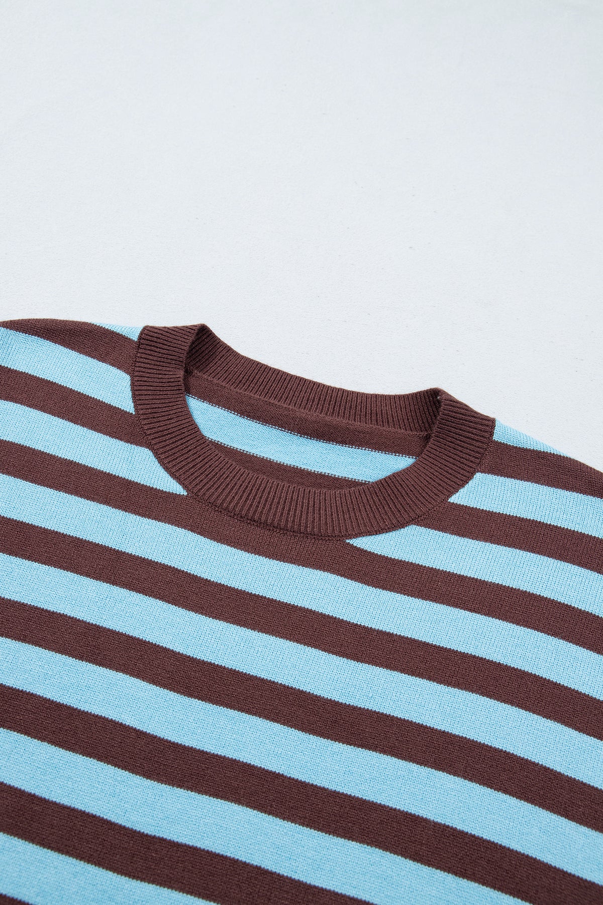Brown Stripe Color Block Loose Crew Neck Cuffed Sweater-TOPS / DRESSES-[Adult]-[Female]-2022 Online Blue Zone Planet