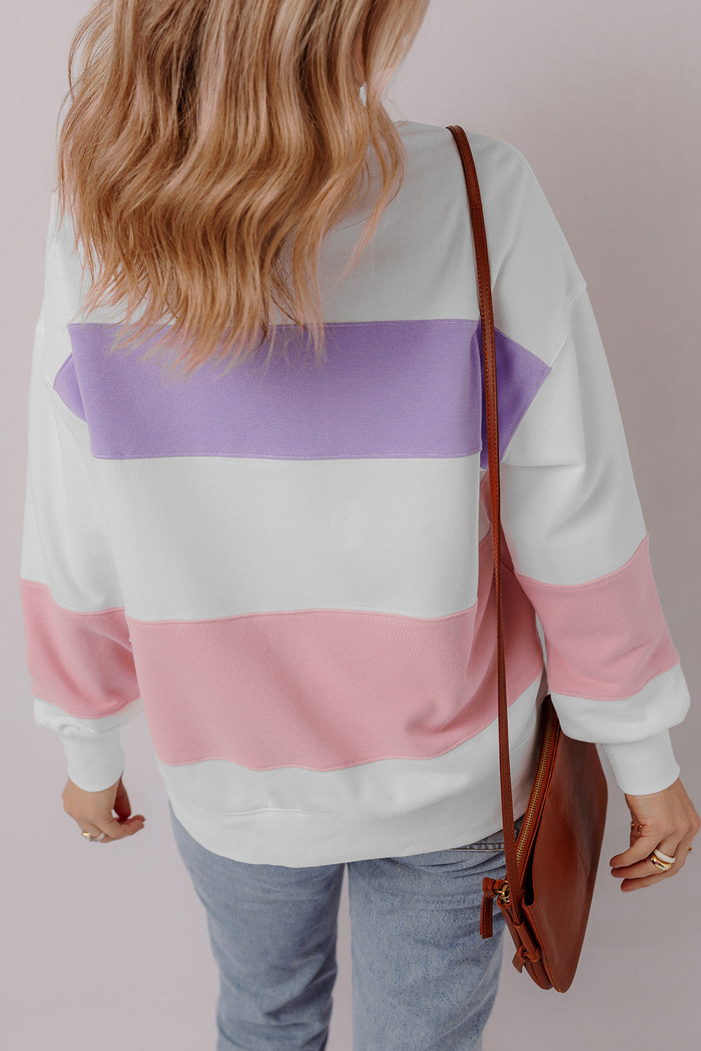 Beige Colorblock Patchwork Drop Shoulder Crewneck Sweatshirt-Tops/Sweatshirts & Hoodies-[Adult]-[Female]-2022 Online Blue Zone Planet