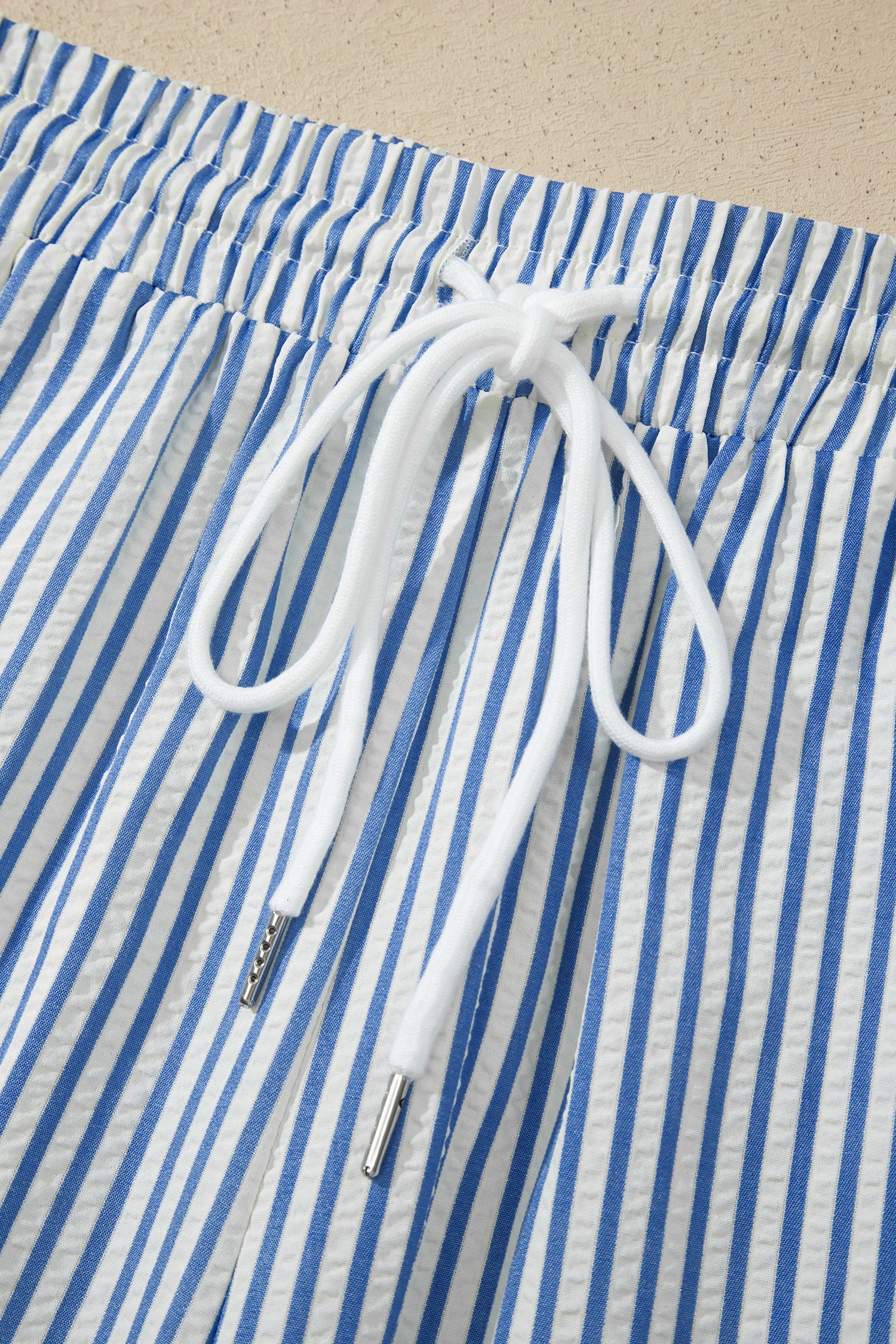 Blue Stripe Drawstring Elastic Waist Ankle Length Shift Pants-Bottoms/Pants & Culotte-[Adult]-[Female]-2022 Online Blue Zone Planet