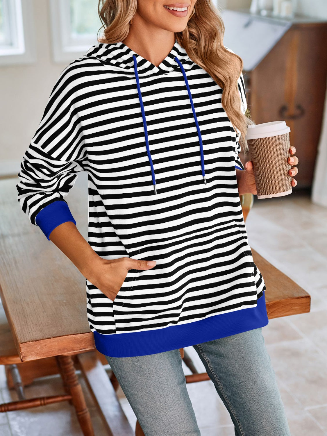 Lovelet Drawstring Striped Long Sleeve Hoodie-HOODIES-[Adult]-[Female]-2022 Online Blue Zone Planet