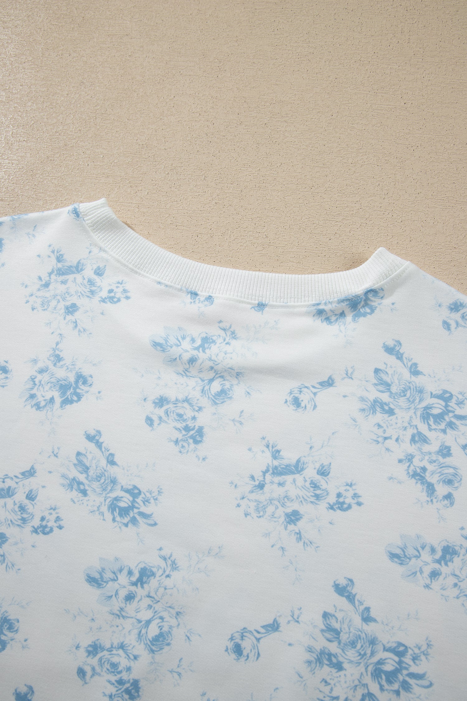Sky Blue Floral Print Striped Detail Long Sleeve Top Ruffle Hem Shorts 2pcs Set-Two Piece Sets/Short Sets-[Adult]-[Female]-2022 Online Blue Zone Planet