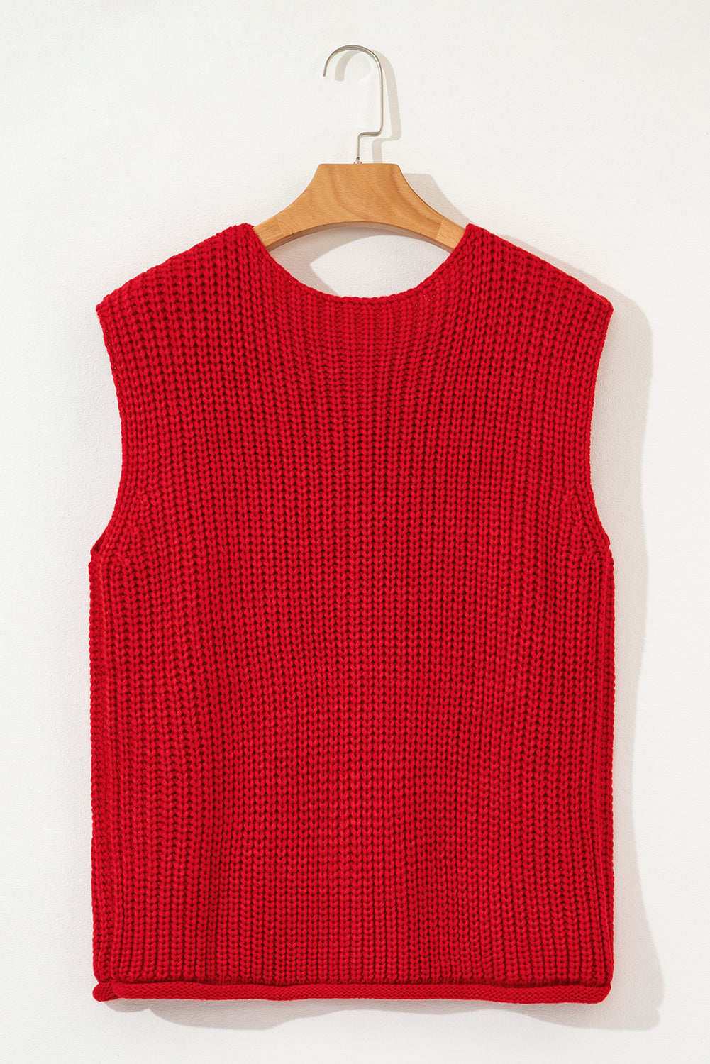 Blue Zone Planet | Fiery Red Solid Textured Knit Side Pockets Buttoned Sweater Vest-Sweaters & Cardigans/Sweater Vests-[Adult]-[Female]-2022 Online Blue Zone Planet