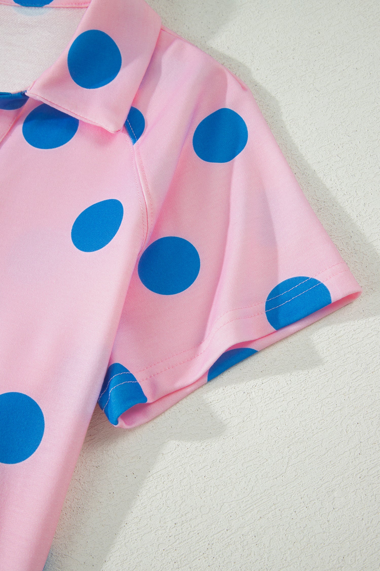 Beige Polka Dot Print V Neck Tee Short Set-Two Piece Sets/Short Sets-[Adult]-[Female]-2022 Online Blue Zone Planet