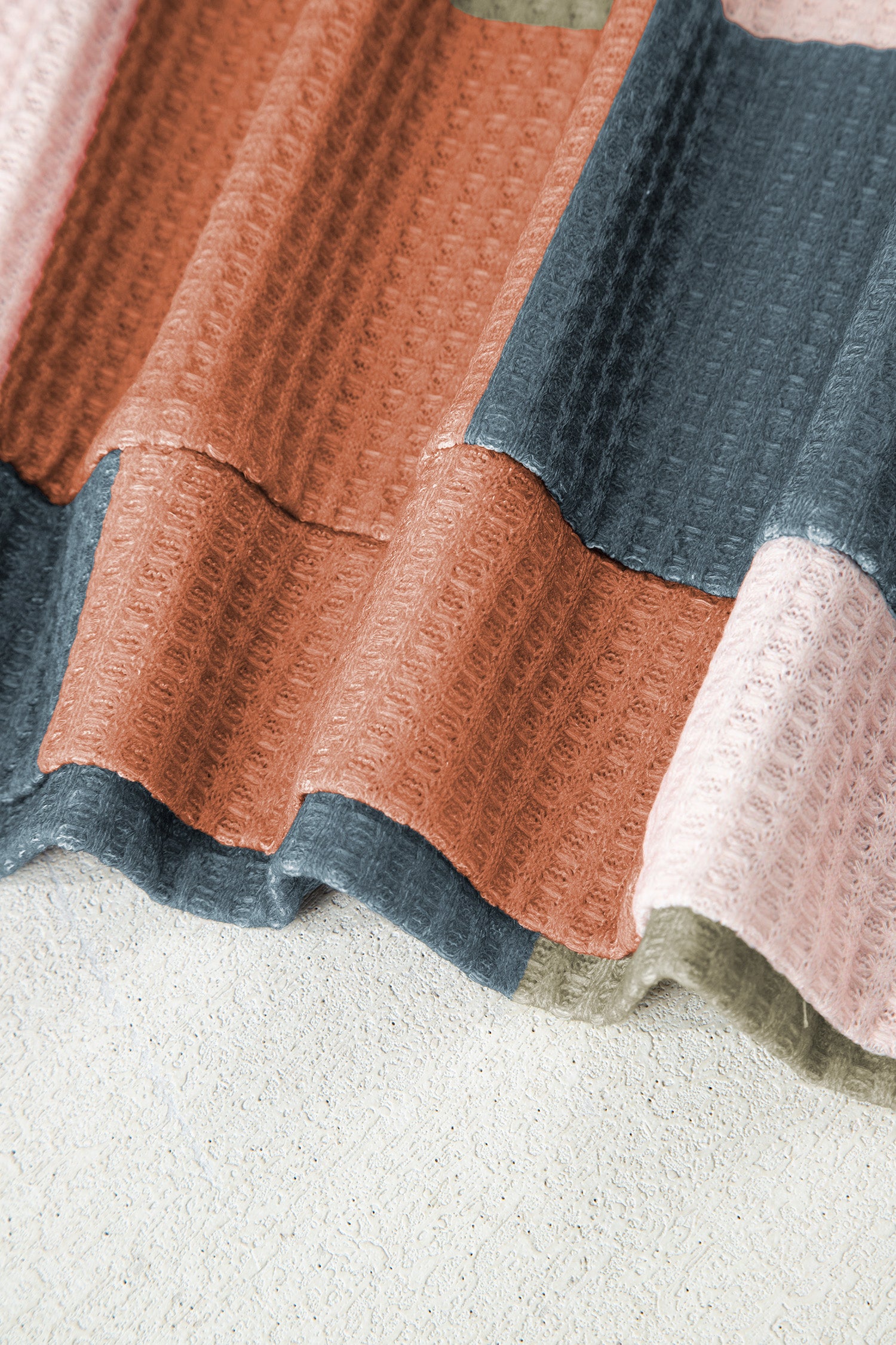 Green Checkered Print Textured Knit Long Sleeve Loose Top-Tops/Long Sleeve Tops-[Adult]-[Female]-2022 Online Blue Zone Planet