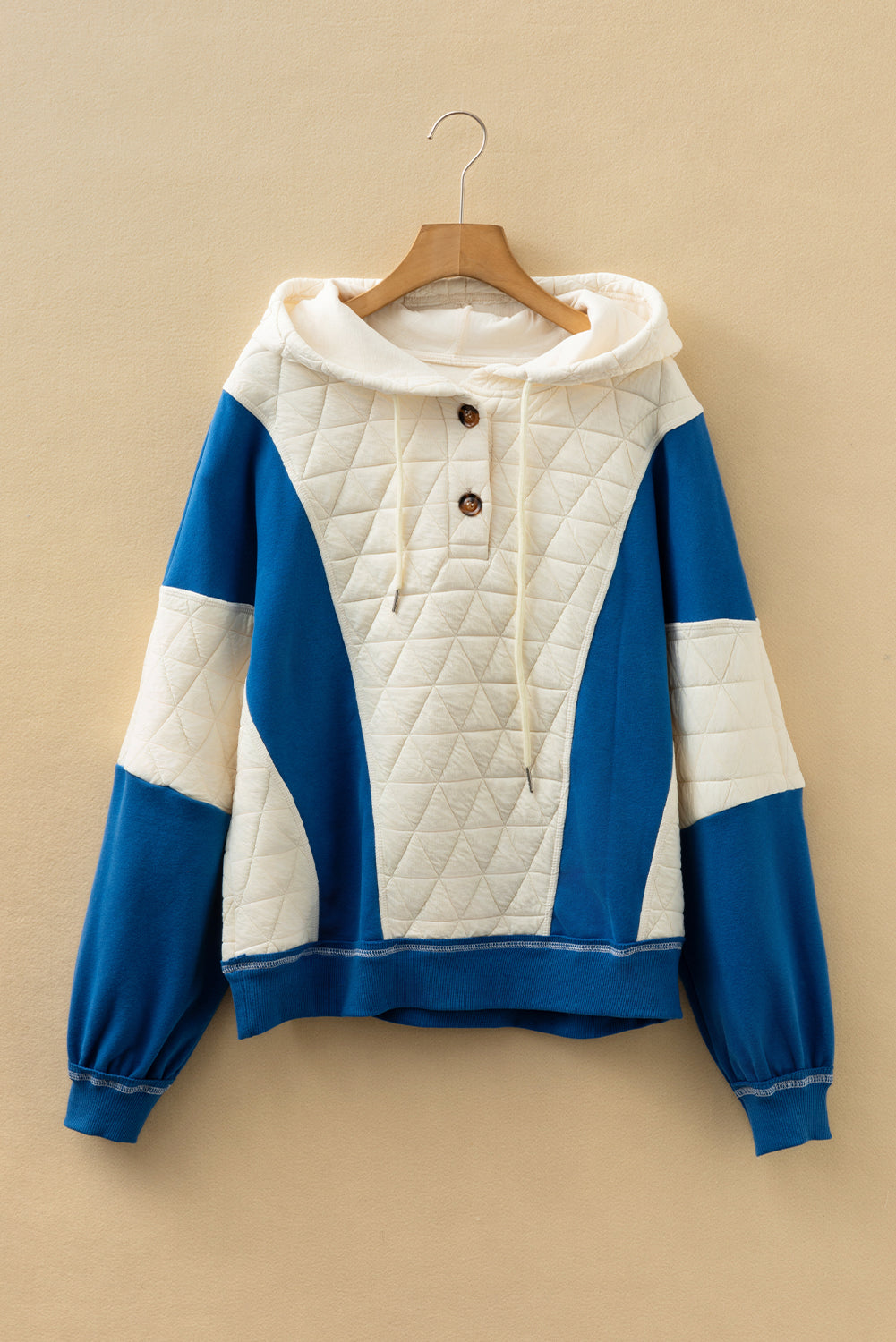 White Quilted Fleece Color Block Patchwork Oversize Hoodie-Tops / Dresses-[Adult]-[Female]-2022 Online Blue Zone Planet