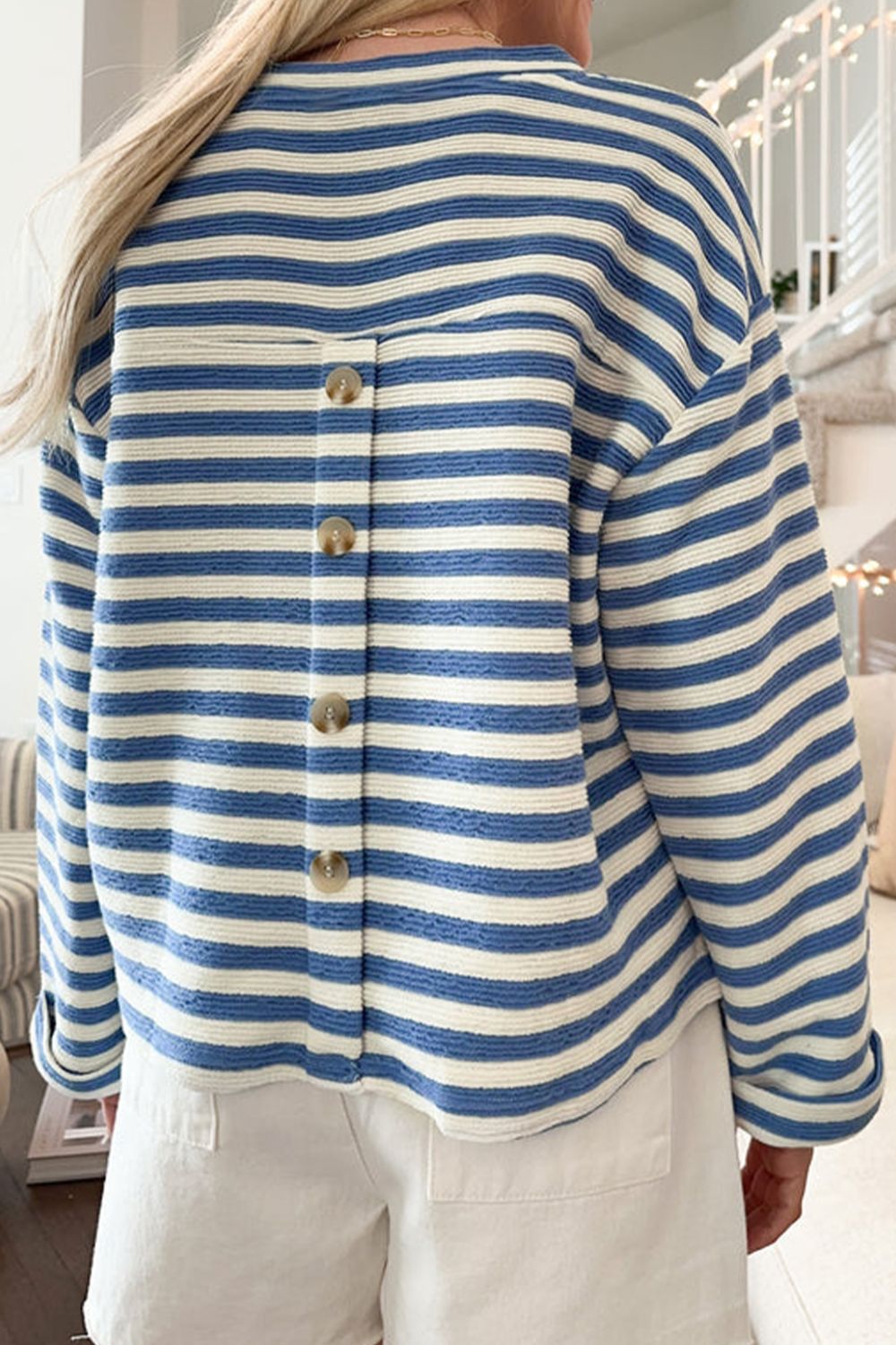 Stripe Chest Pocket Notched Top-TOPS / DRESSES-[Adult]-[Female]-2022 Online Blue Zone Planet