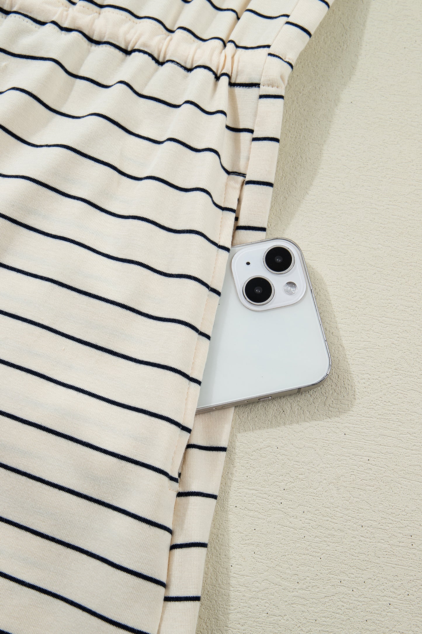 Beige Stripe Drawstring Tunic Tank Mini Dress with Pockets-TOPS / DRESSES-[Adult]-[Female]-2022 Online Blue Zone Planet