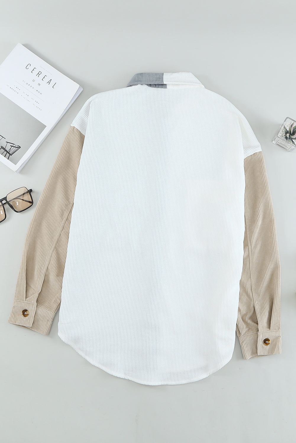 White Color Block Button Shirt with Pocket-Tops/Blouses & Shirts-[Adult]-[Female]-2022 Online Blue Zone Planet