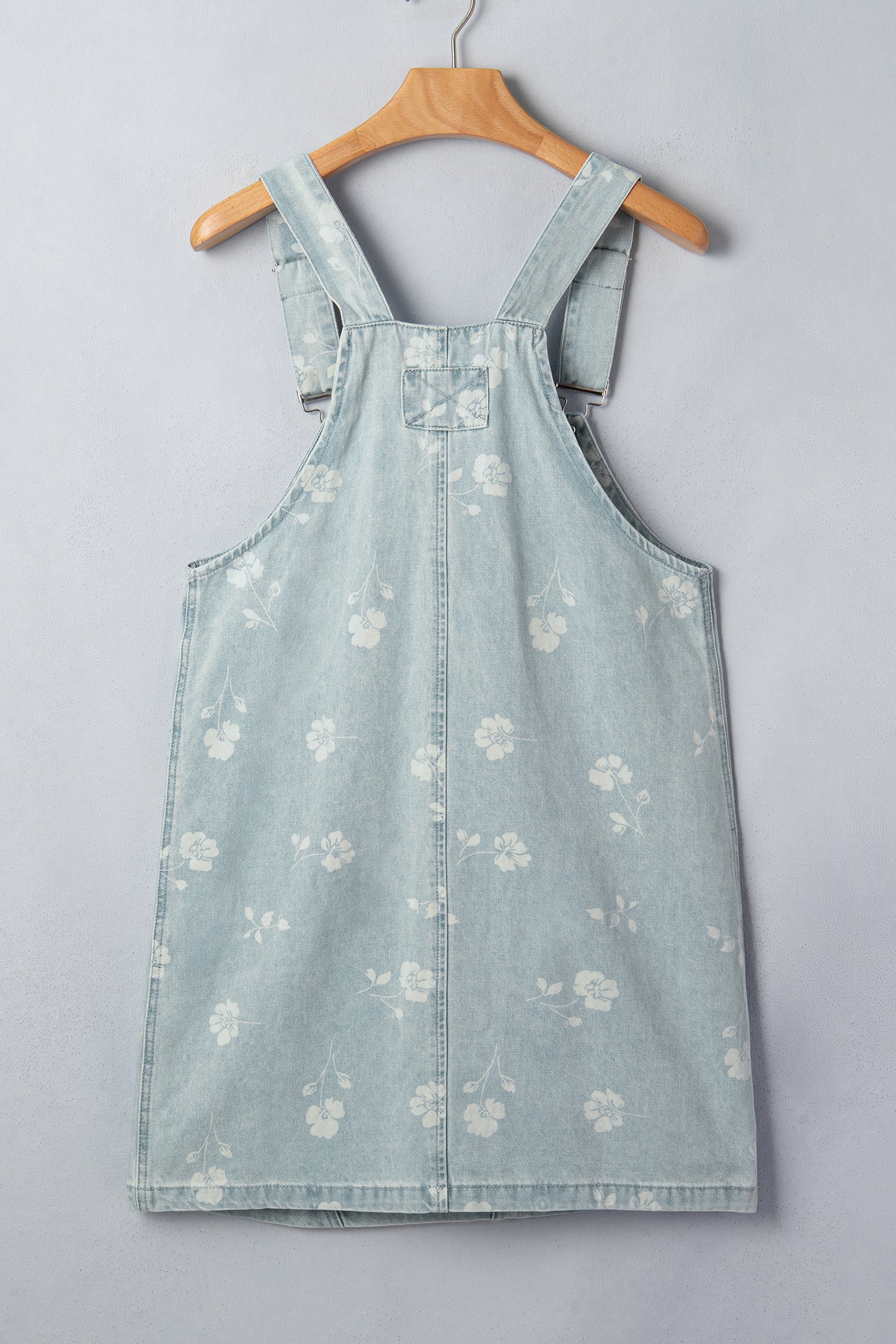 Sky Blue Retro Wash Denim Floral Print Overall Mini Dress-TOPS / DRESSES-[Adult]-[Female]-2022 Online Blue Zone Planet