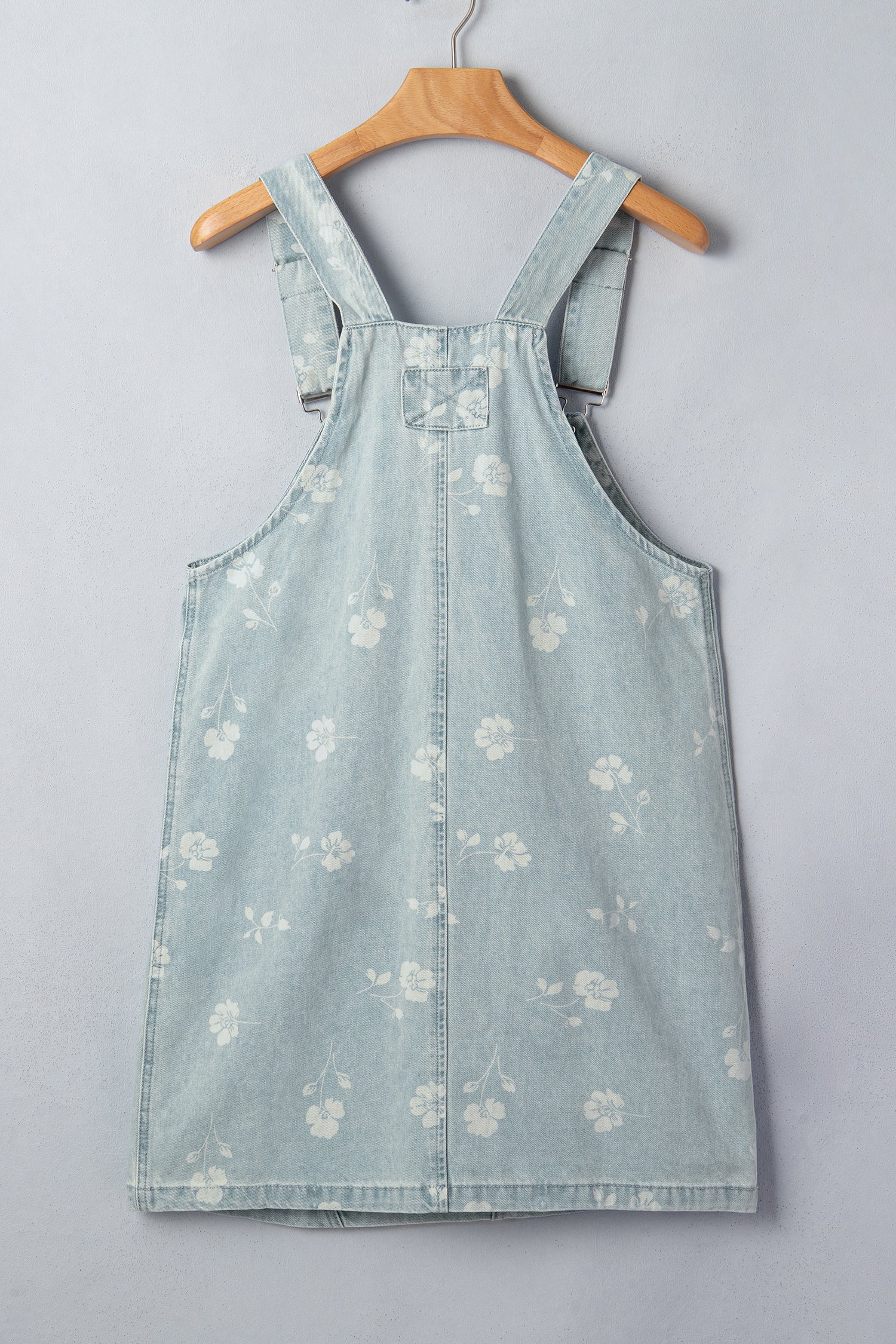 Sky Blue Retro Wash Denim Floral Print Overall Mini Dress-TOPS / DRESSES-[Adult]-[Female]-2022 Online Blue Zone Planet
