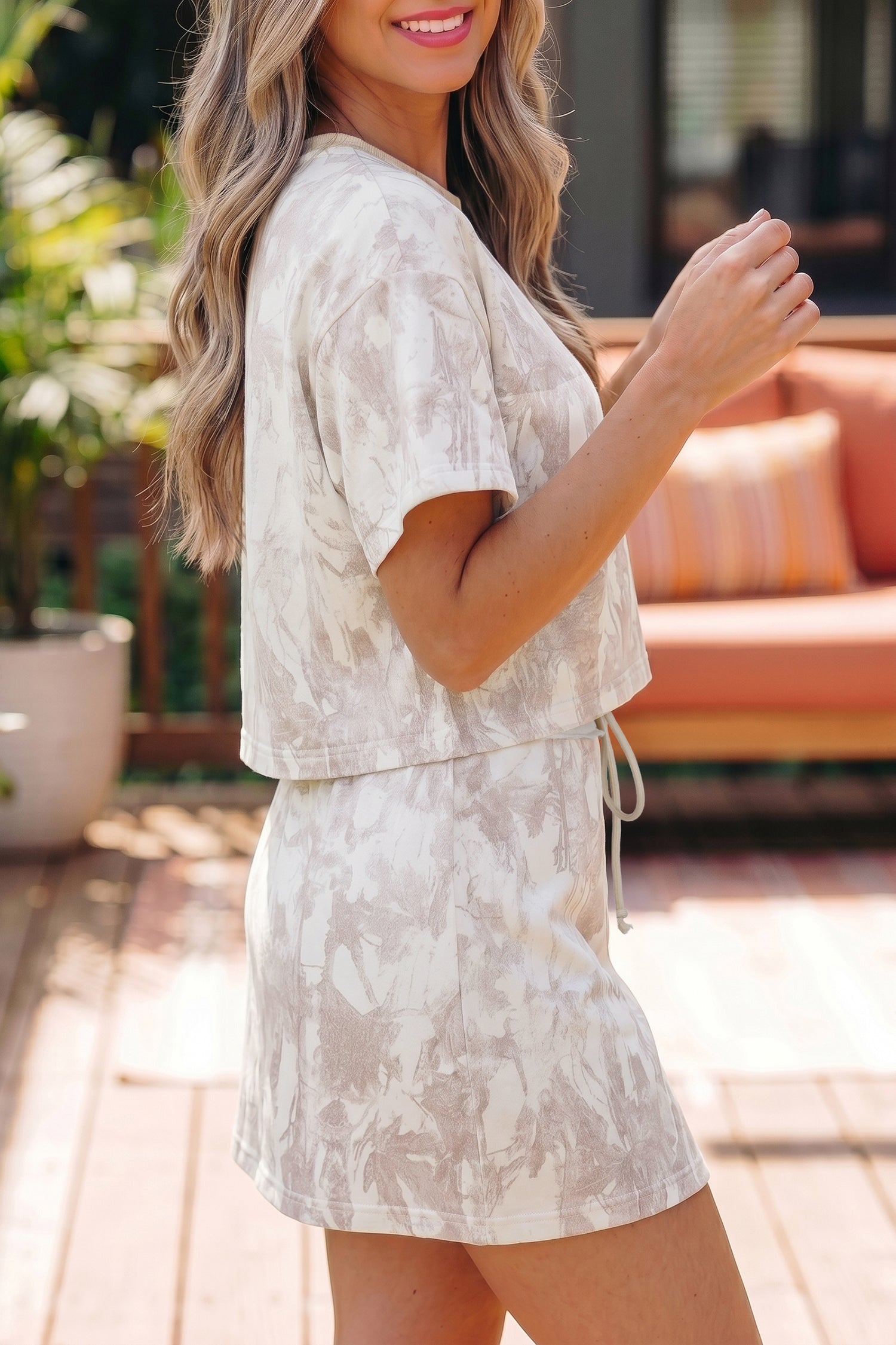 Gray Woodland Camo Print Raw Edge Cropped Top Skirt Set-Two Piece Sets/Two Piece Dresses-[Adult]-[Female]-2022 Online Blue Zone Planet