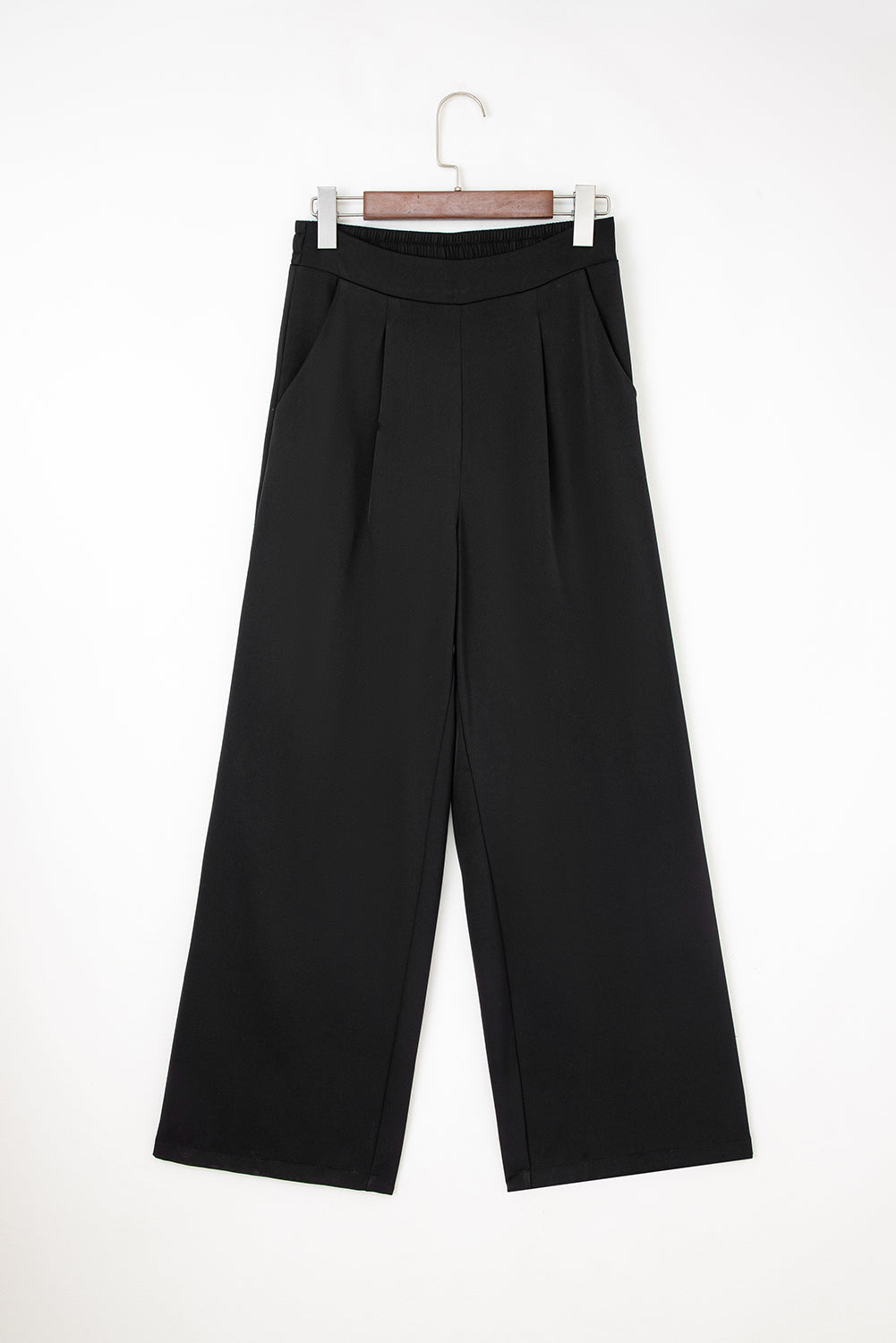 Black Pleated Detail Pull On High Elastic Waist Loose Straight Pants-Bottoms/Pants & Culotte-[Adult]-[Female]-2022 Online Blue Zone Planet