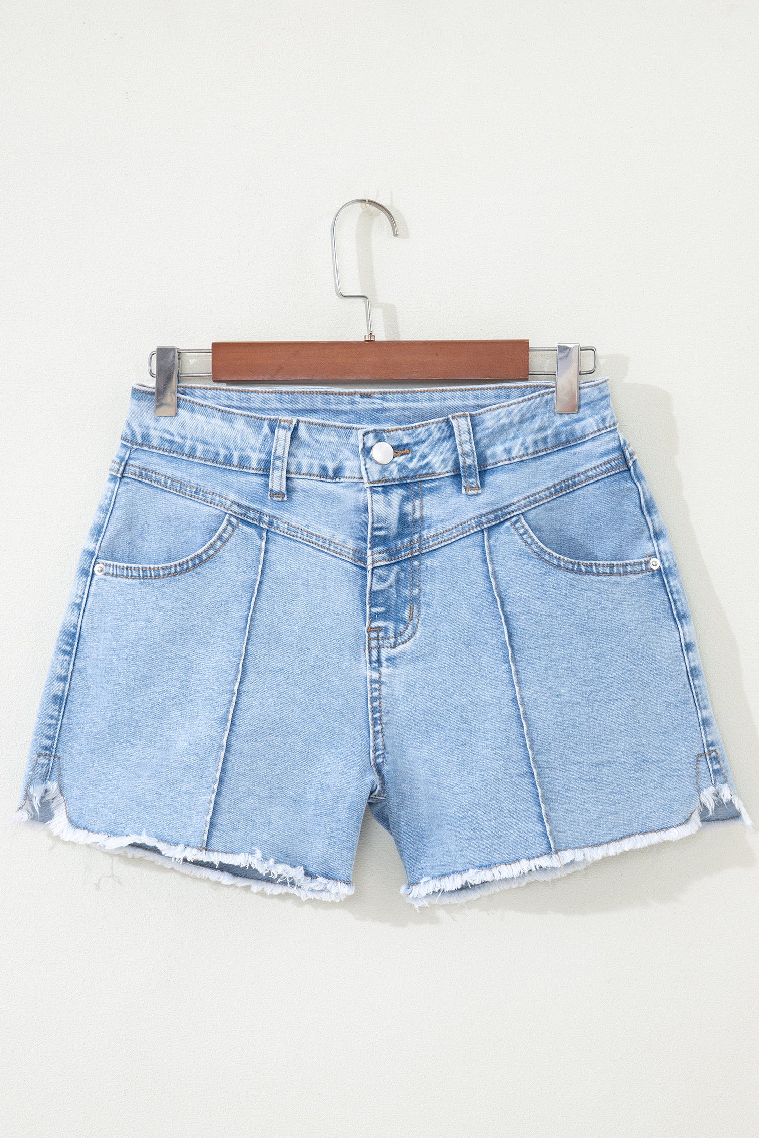 Myosotis High Waist Frayed Denim Shorts-Bottoms/Denim Shorts-[Adult]-[Female]-2022 Online Blue Zone Planet