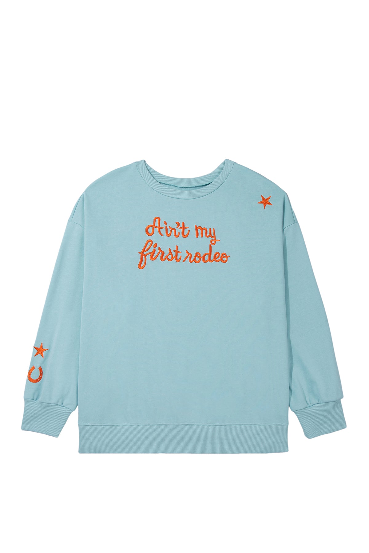 Haze Blue Letter Print Round Neck Loose Fit Long Sleeve Plus Size Sweatshirt-Plus Size/Plus Size Sweatshirts & Hoodies-[Adult]-[Female]-2022 Online Blue Zone Planet